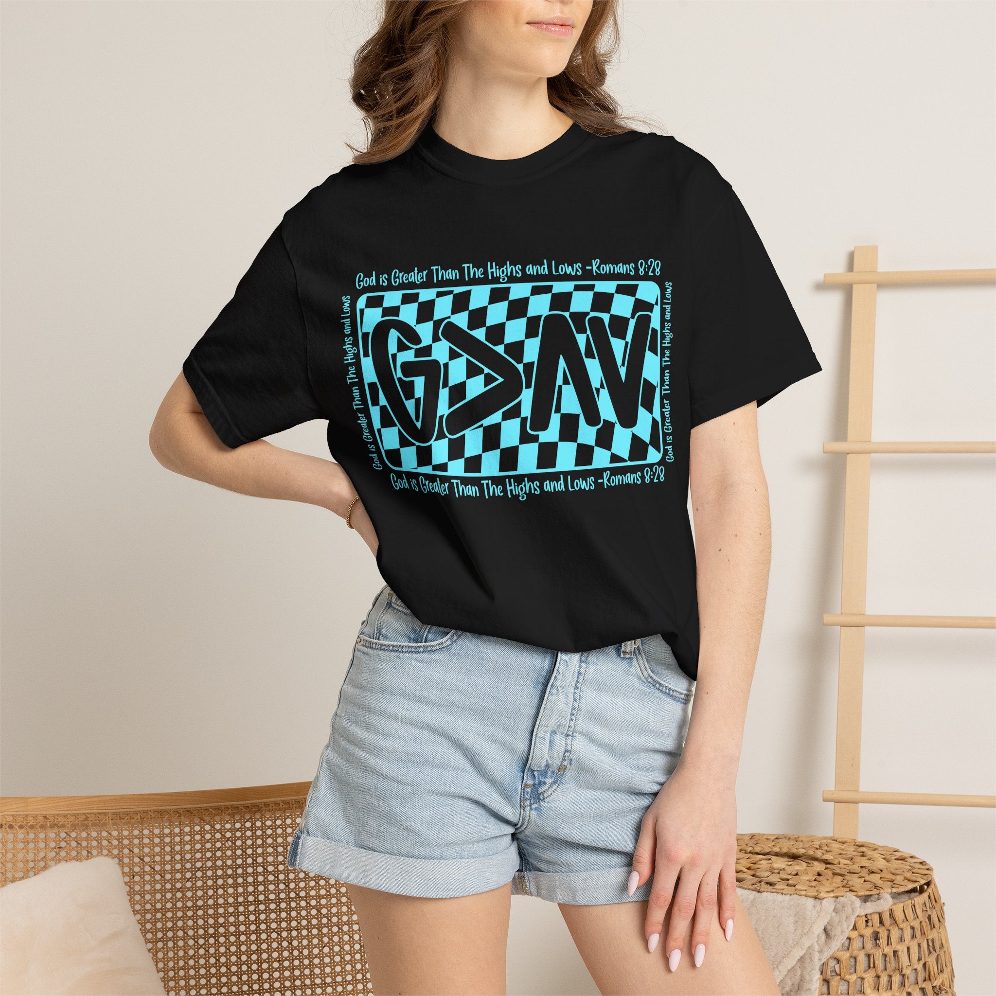 Grunge Checker 'G>AV' Graphic T-Shirt — Faith Verse Romans 9:26 Inspired Tee