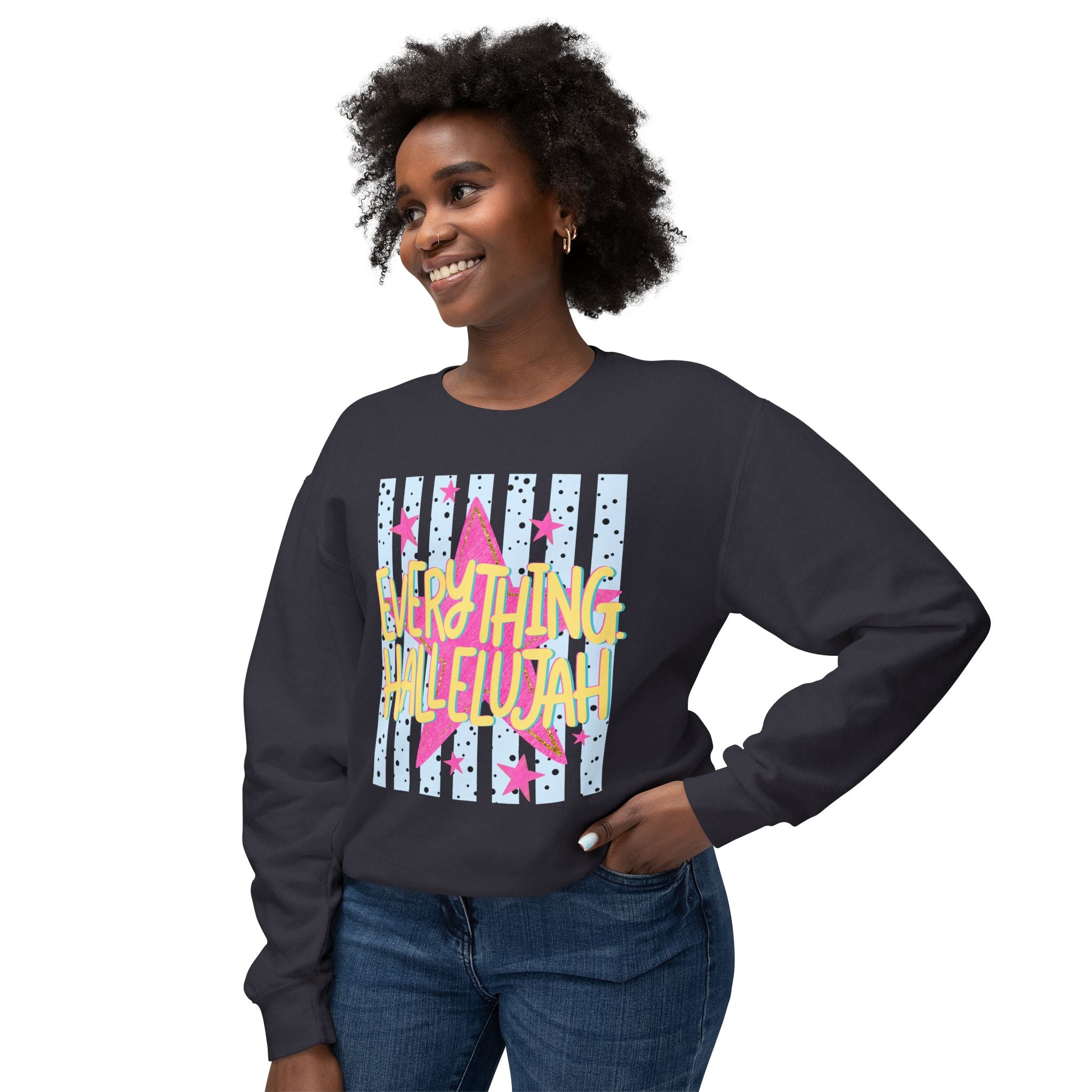 Crewneck Sweatshirt — "Everything Hallelujah" Retro Star Graphic