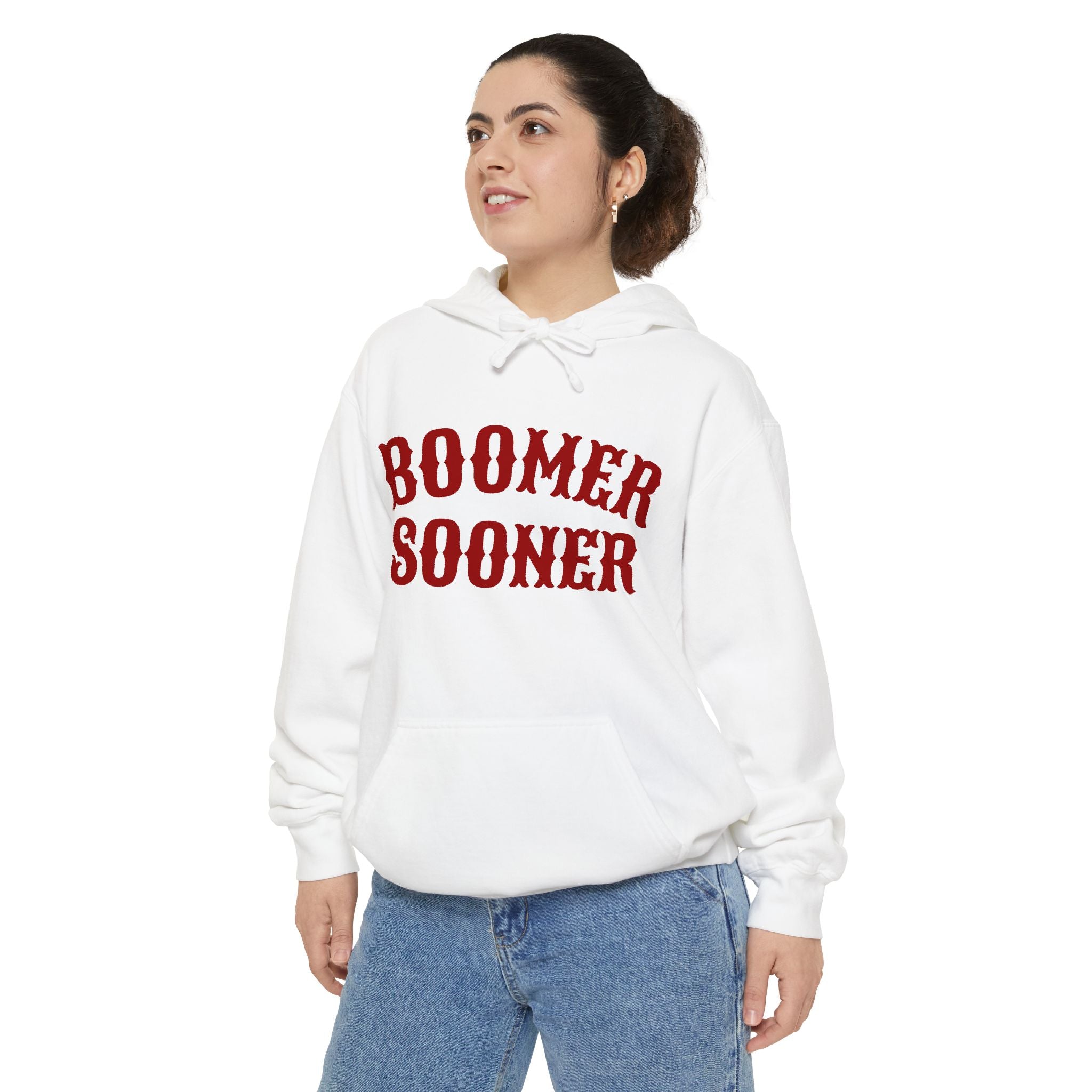 Boomer Sooner Hoodie — OU Crimson Vintage Arch Pullover