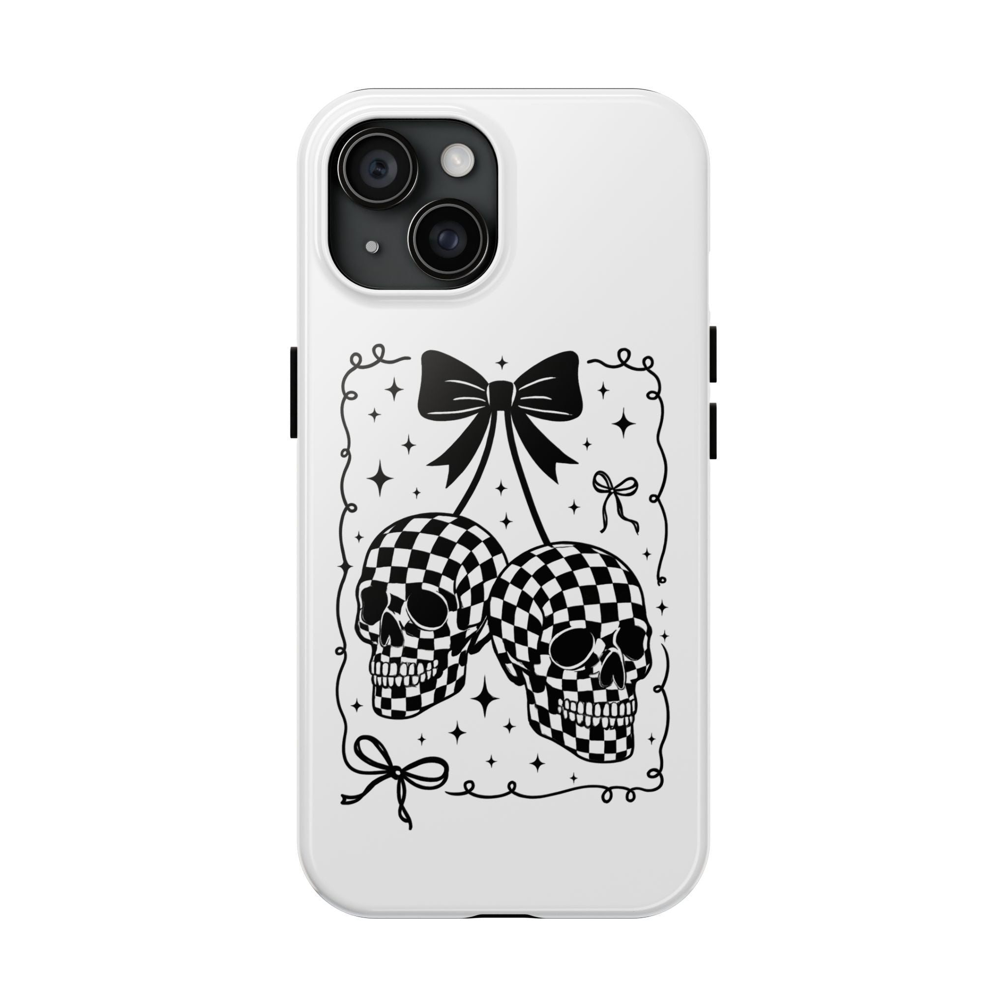 Skull Bow Phone Case - Checkerboard Gothic Tough Phone Case