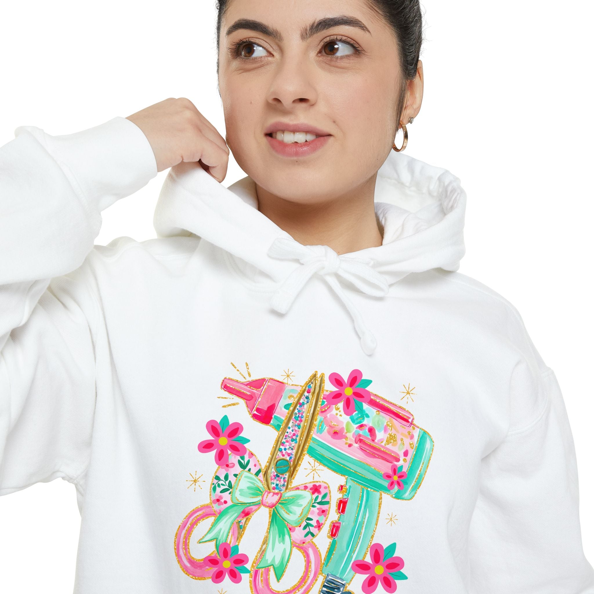 White Floral Scooter Hoodie — Retro Pink & Teal Vespa Design