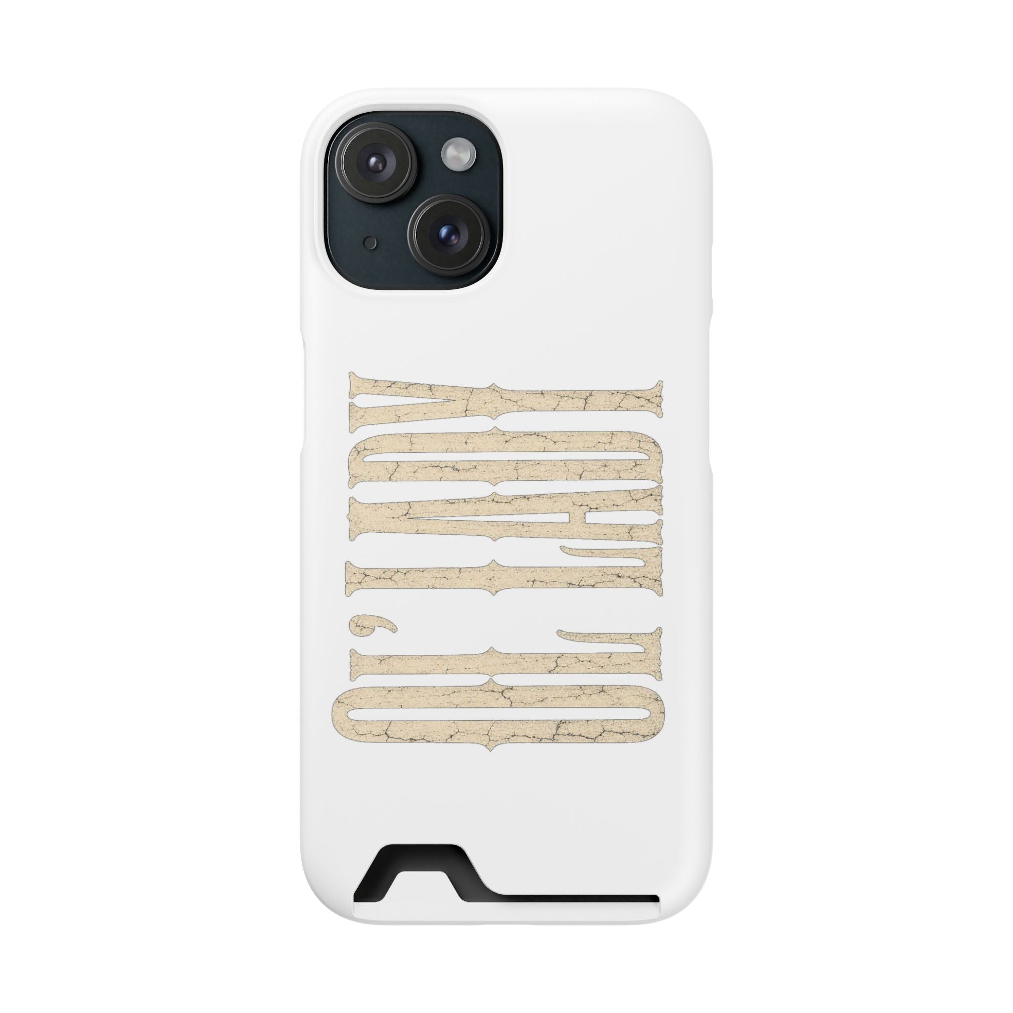 Card Holder Phone Case — Vintage Beige 'Old Soul' Typography