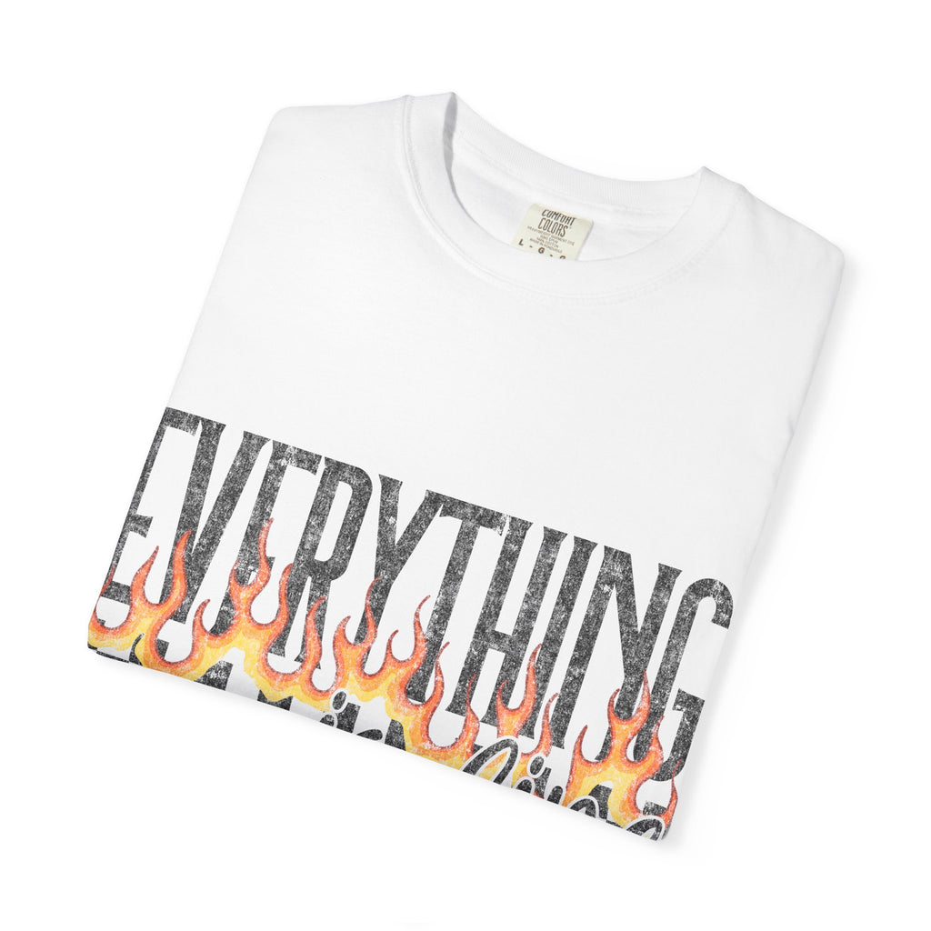 Everything Is Fine T-Shirt — Retro Flames & Checkerboard Graphic Tee