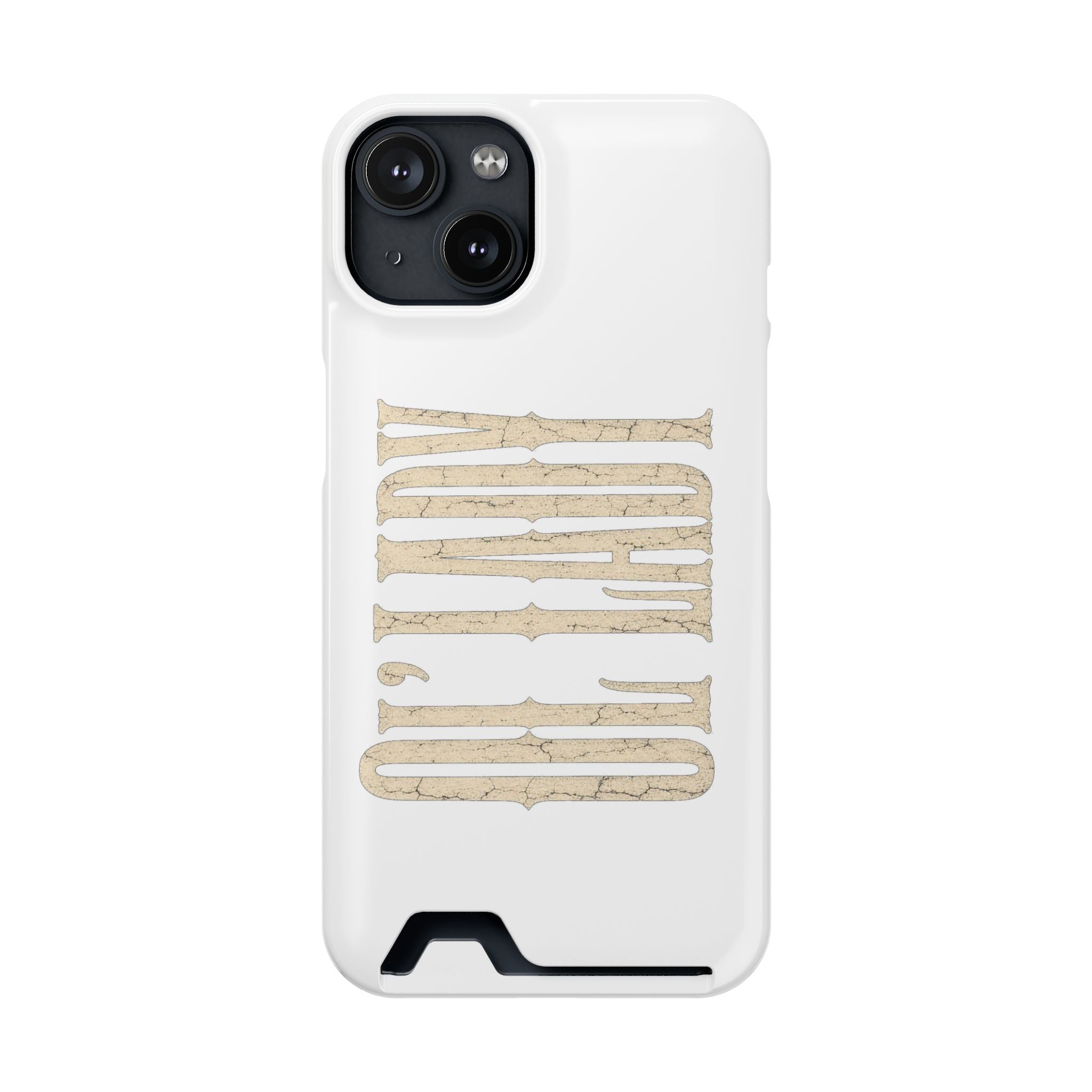 Card Holder Phone Case — Vintage Beige 'Old Soul' Typography