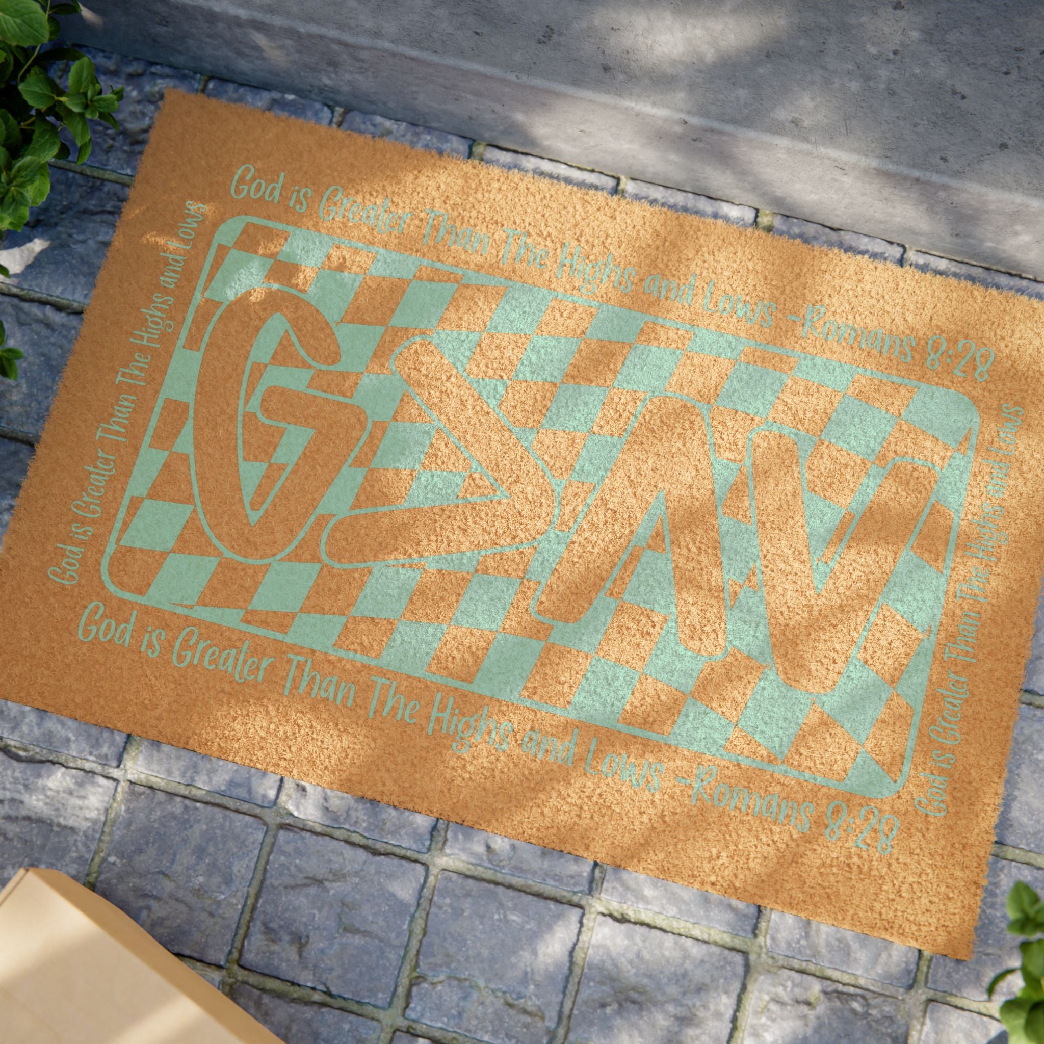 Doormat — 'G > ∧ V' Checkerboard Coconut Coir Welcome Mat