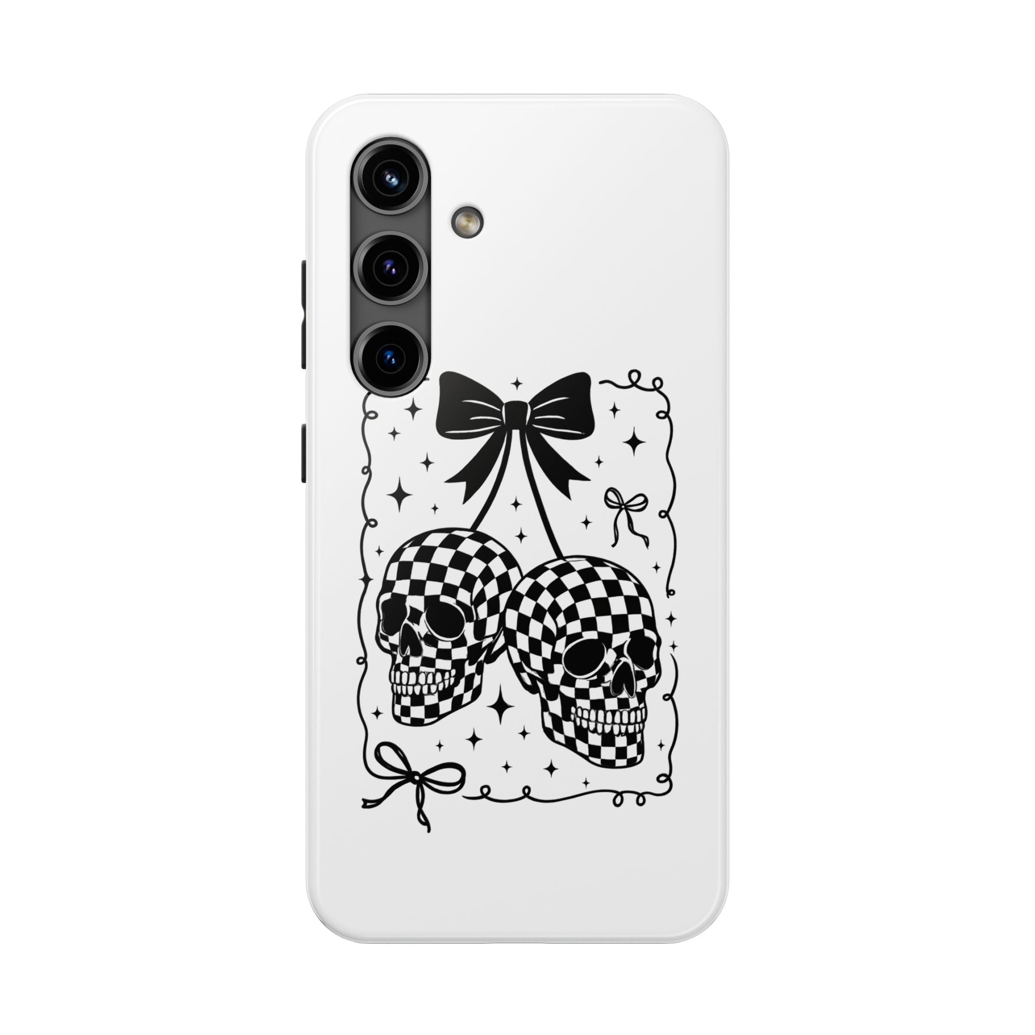 Skull Bow Phone Case - Checkerboard Gothic Tough Phone Case