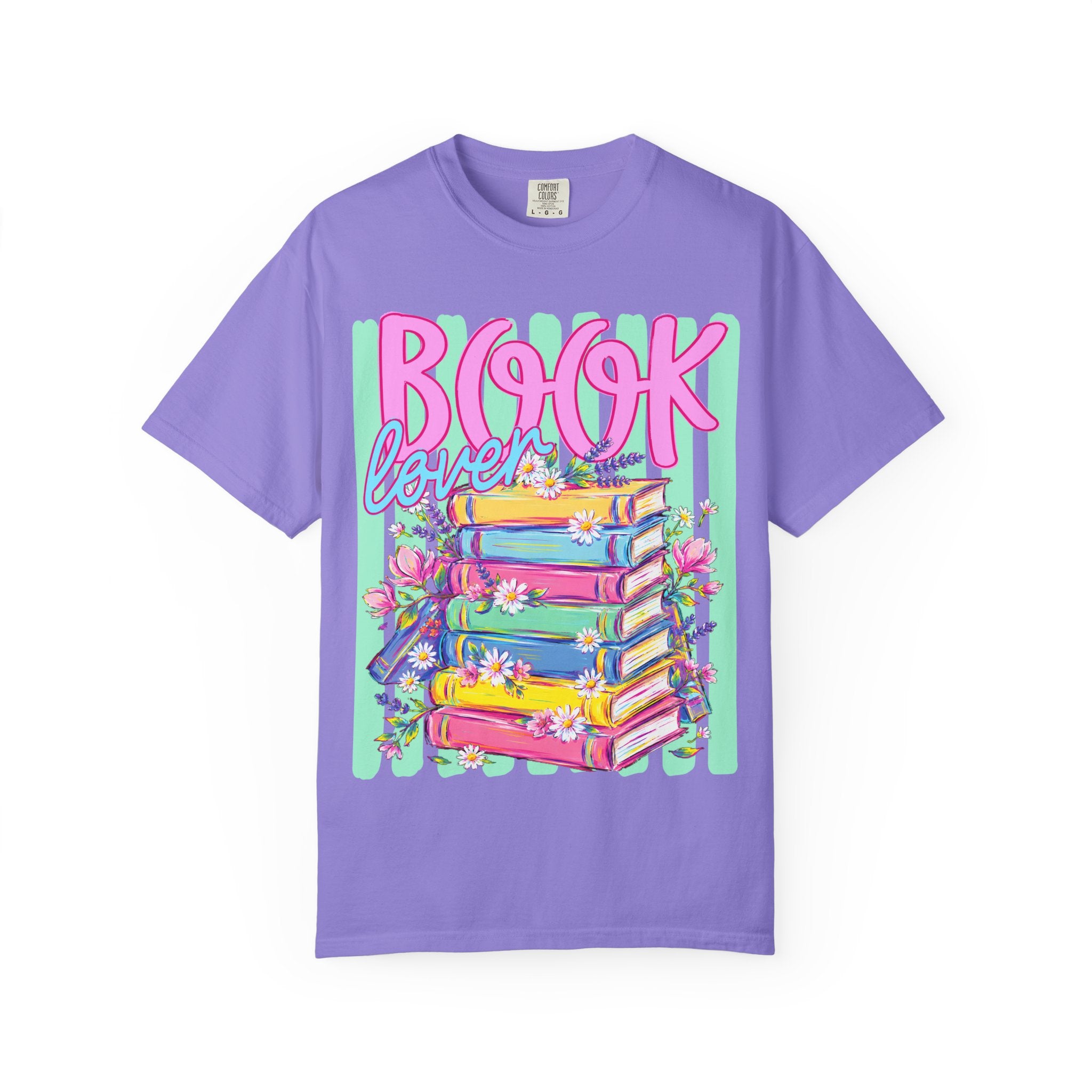 Book Lover T-Shirt — Colorful Stack of Books Graphic Tee