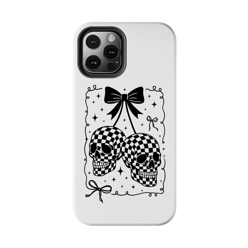 Skull Bow Phone Case - Checkerboard Gothic Tough Phone Case