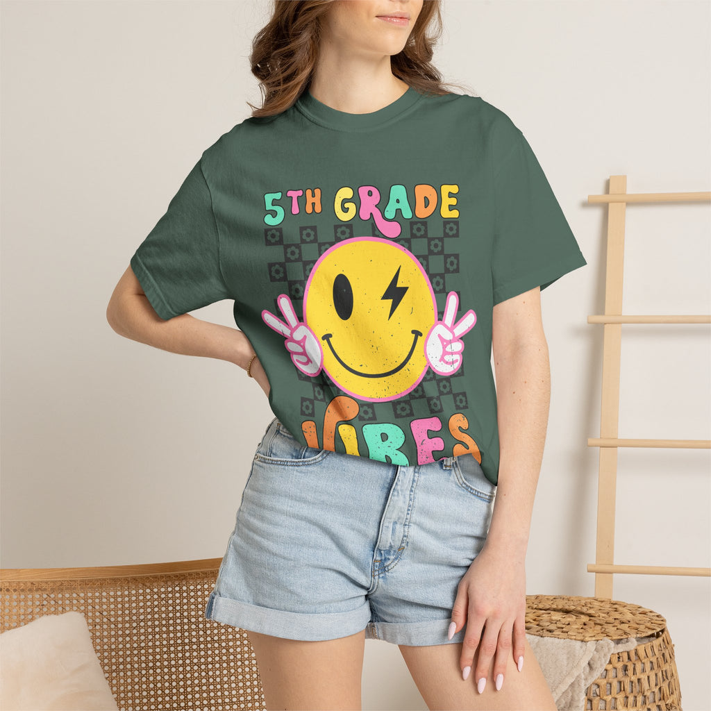 5th Grade Vibes T-Shirt — Retro Smiley Peace School Tee