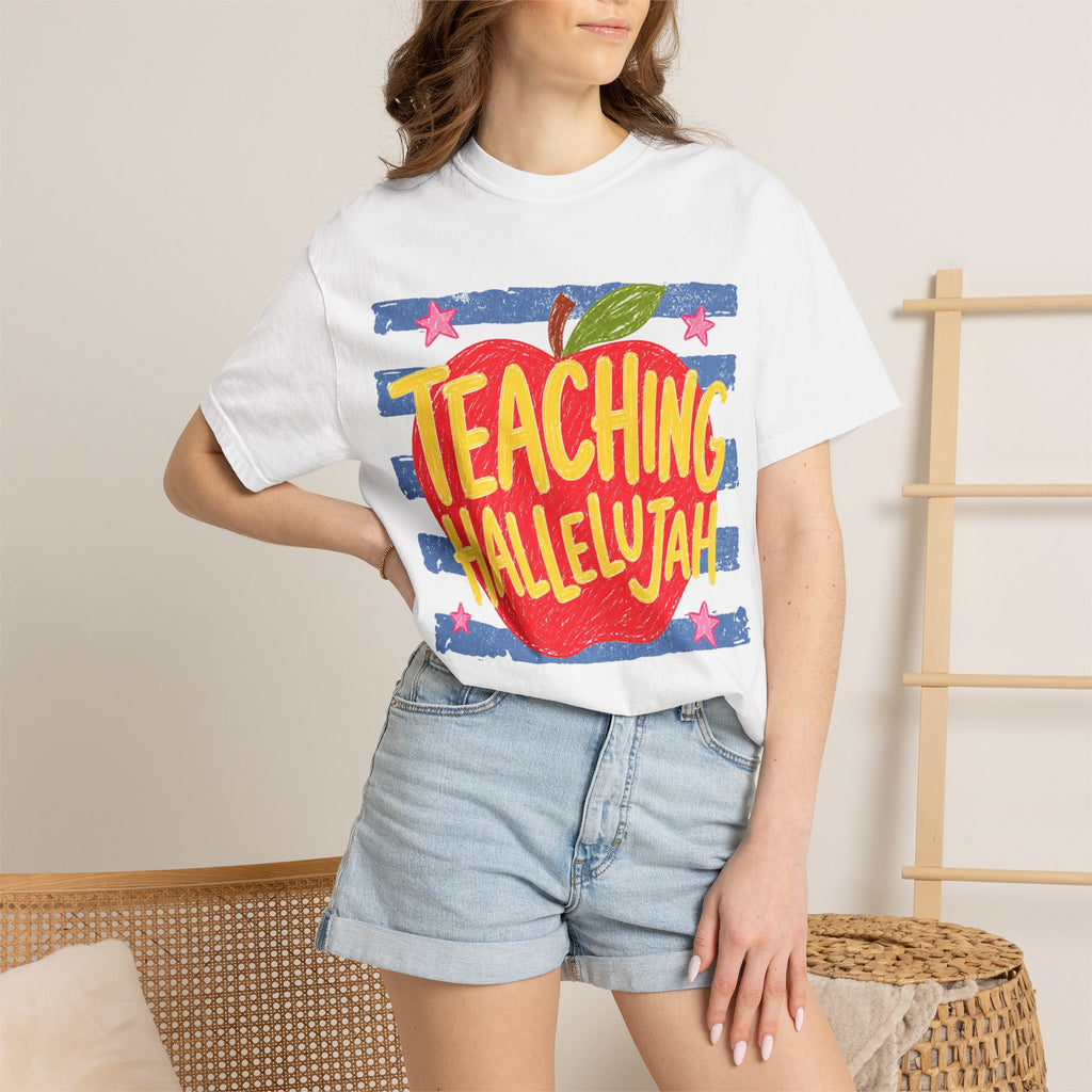 Teaching Hallelujah Teacher T-Shirt — Apple Graphic Back-to-School Gift