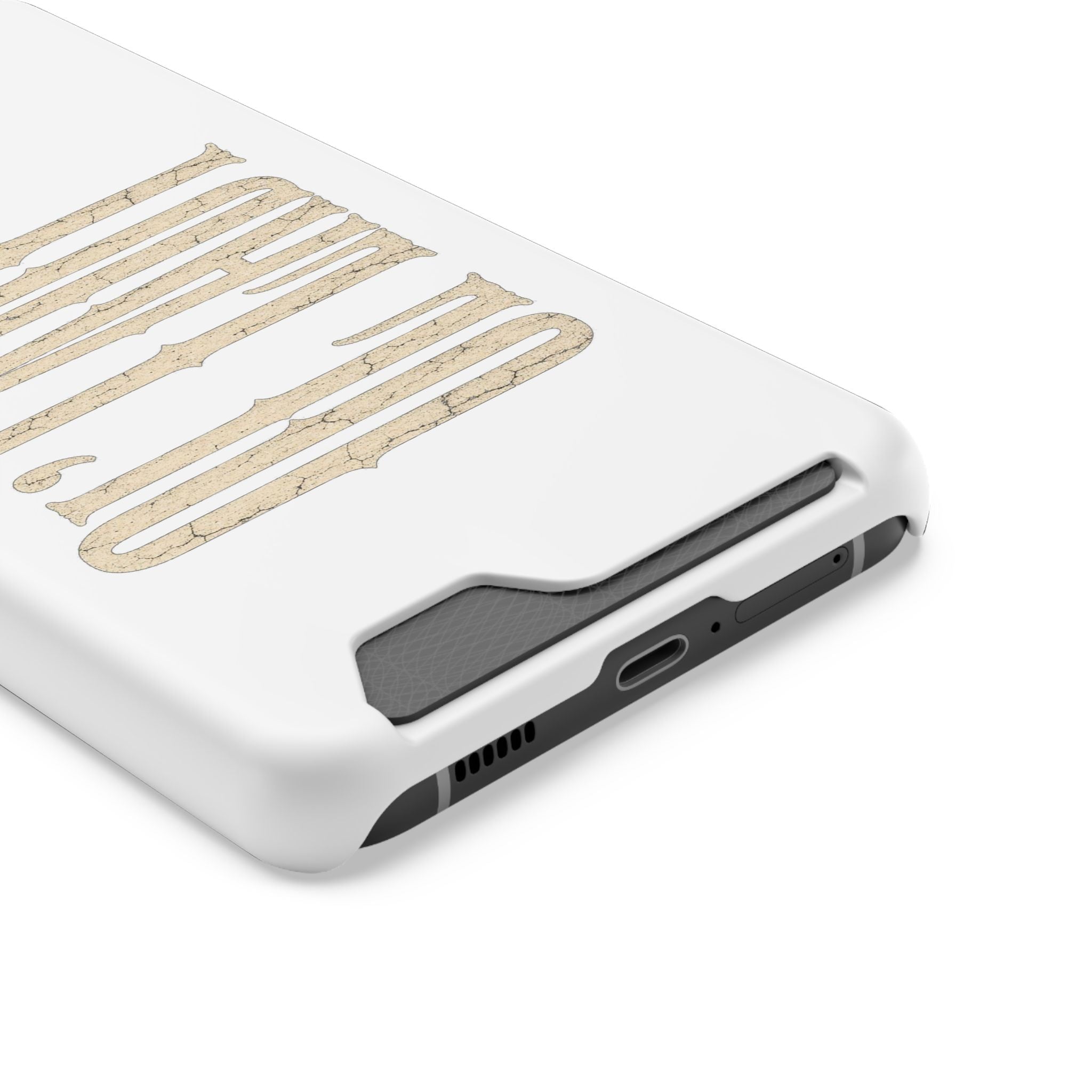 Card Holder Phone Case — Vintage Beige 'Old Soul' Typography