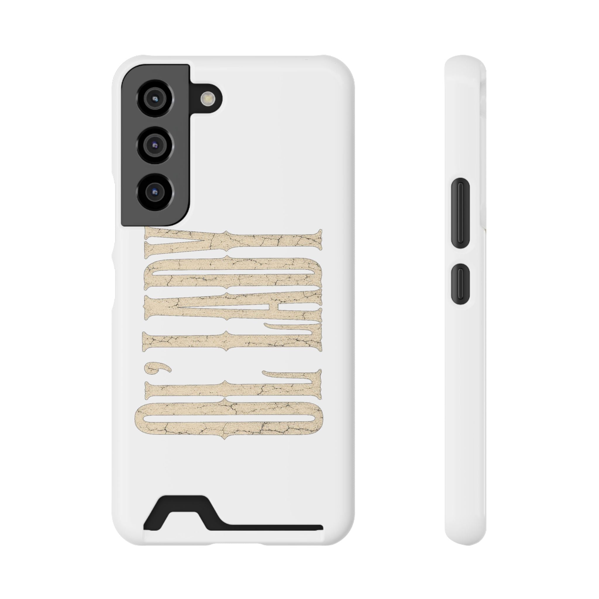 Card Holder Phone Case — Vintage Beige 'Old Soul' Typography