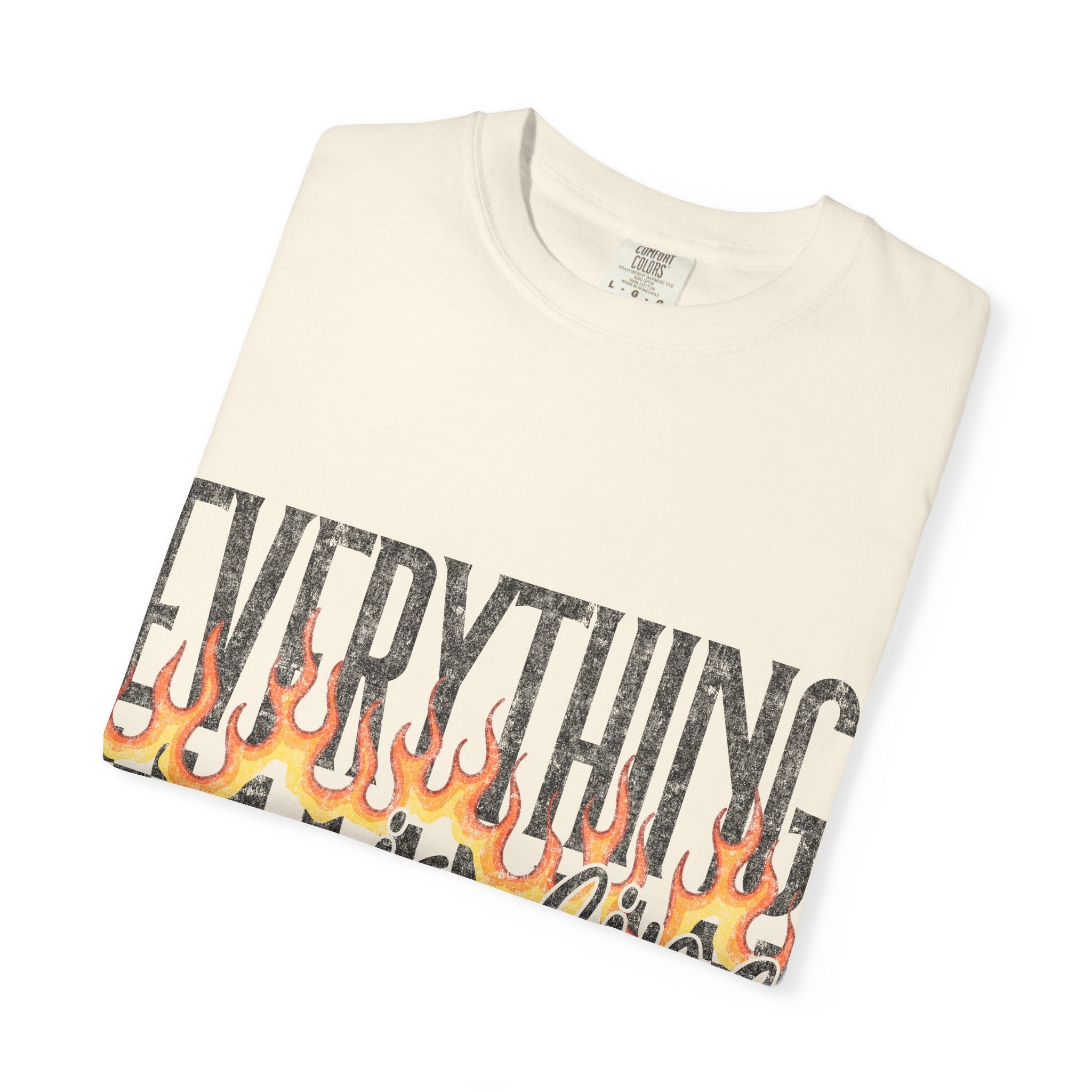 Everything Is Fine T-Shirt — Retro Flames & Checkerboard Graphic Tee