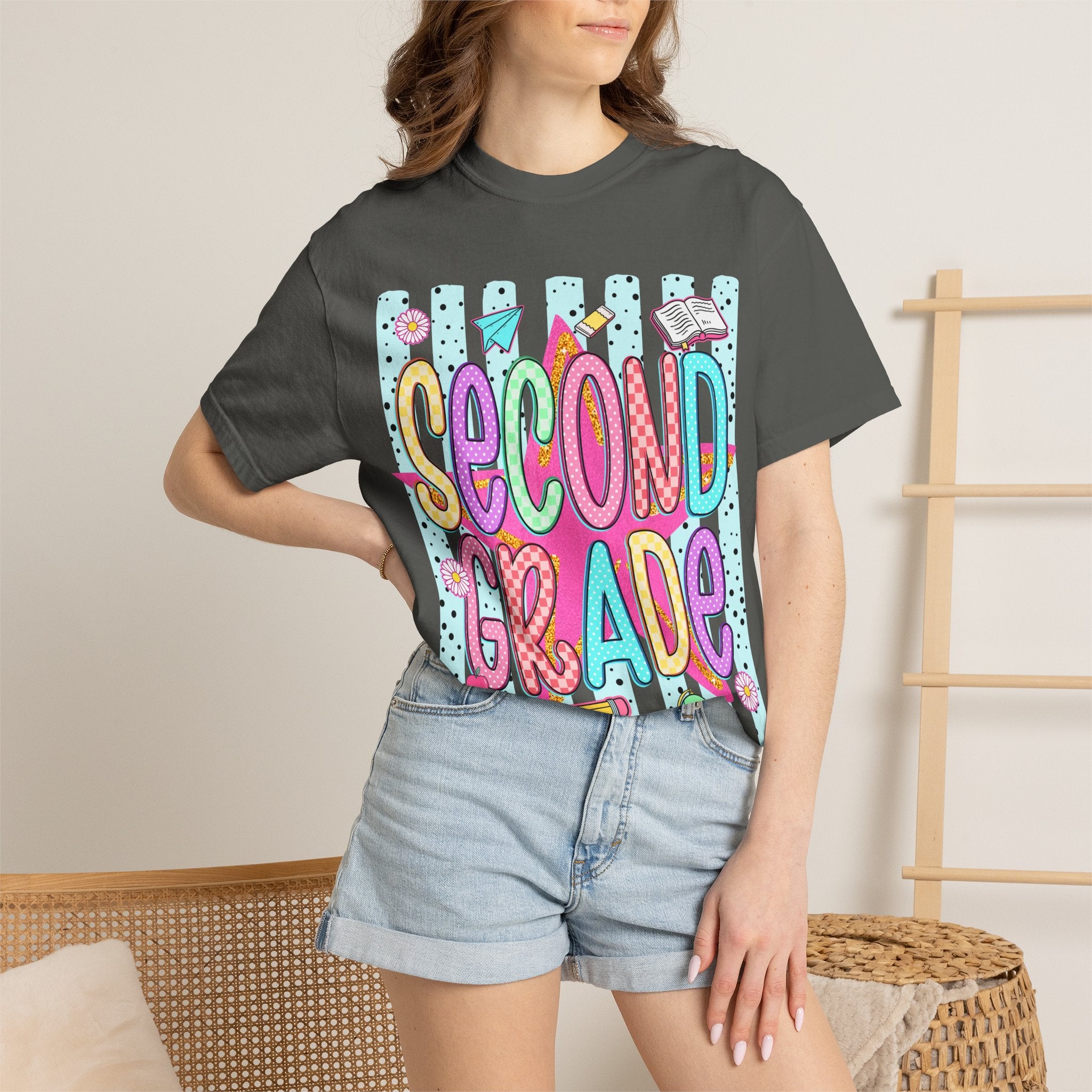 Second Grade T-Shirt — Cute Colorful School Tee for Teachers & Students