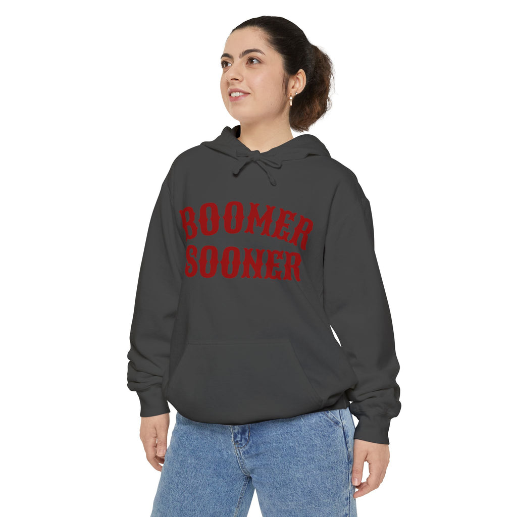 Boomer Sooner Hoodie — OU Crimson Vintage Arch Pullover