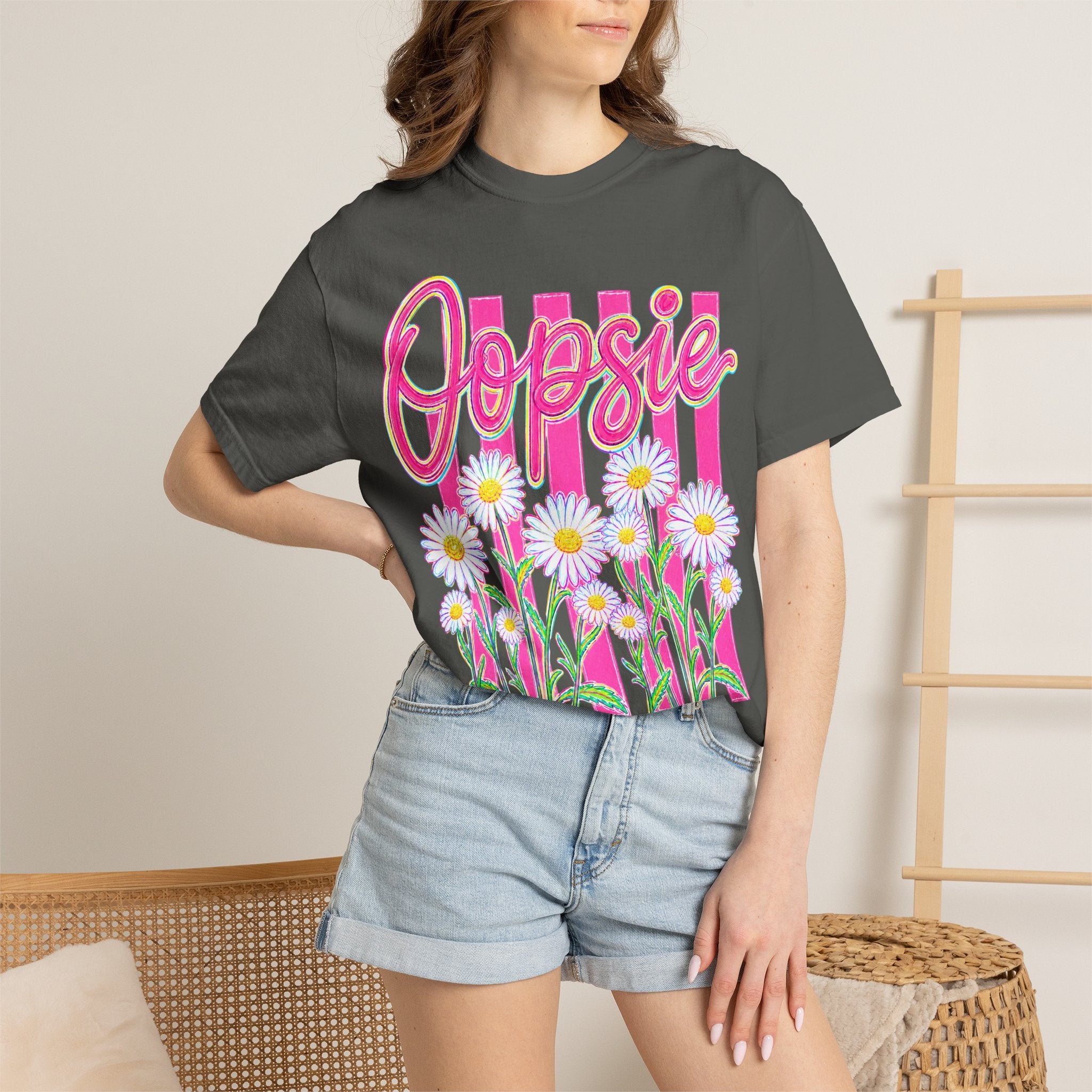 Oopsie Daisy T-Shirt — Retro Pink Stripes & Daisies Graphic Tee