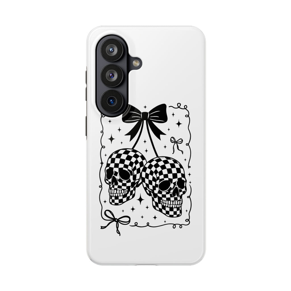 Skull Bow Phone Case - Checkerboard Gothic Tough Phone Case