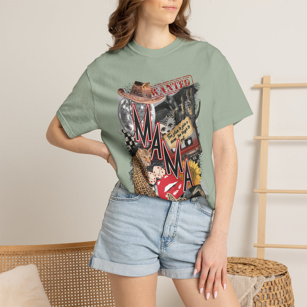 Mama Collage Graphic T-Shirt – Vintage Cowboy, Floral & Retro Icons