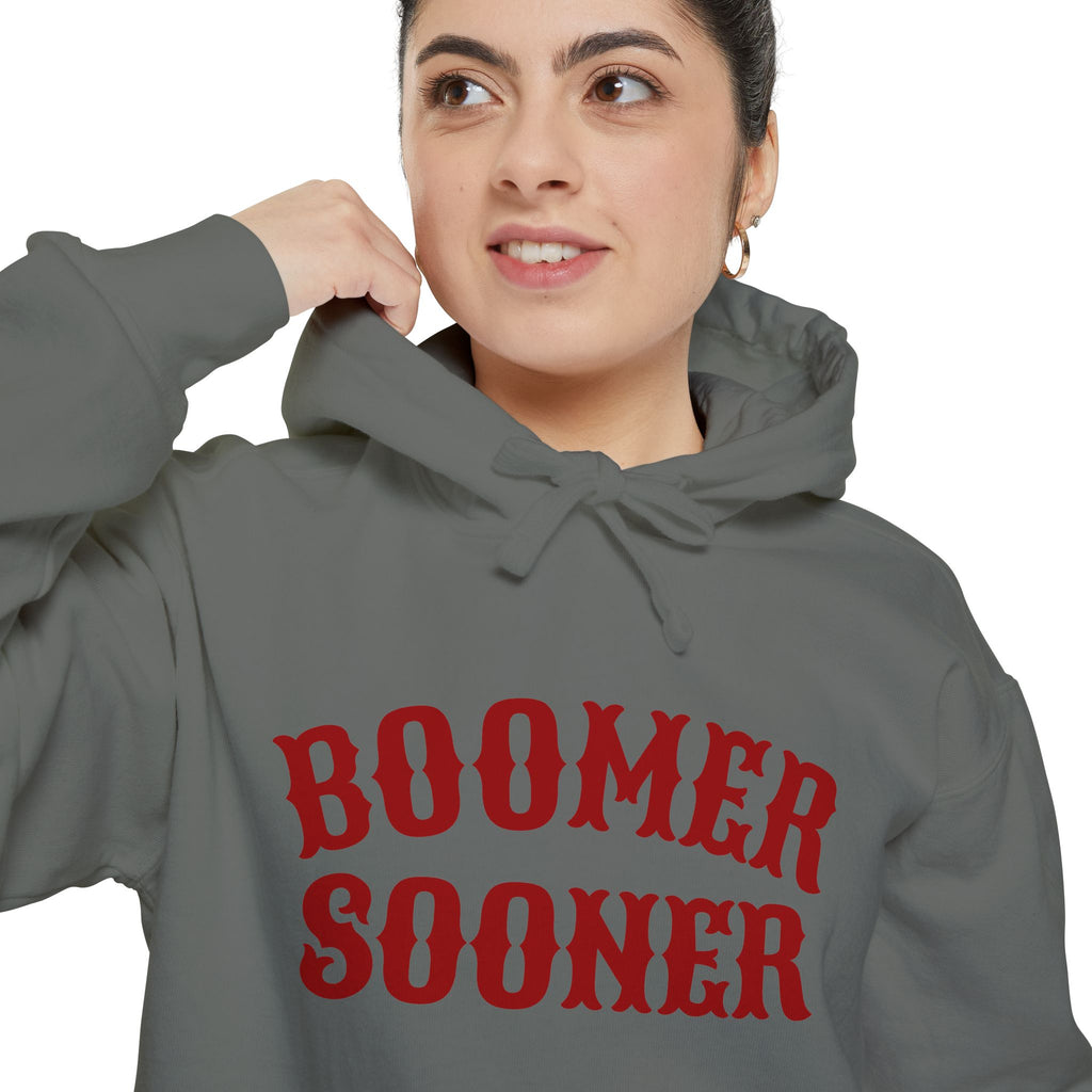 Boomer Sooner Hoodie — OU Crimson Vintage Arch Pullover