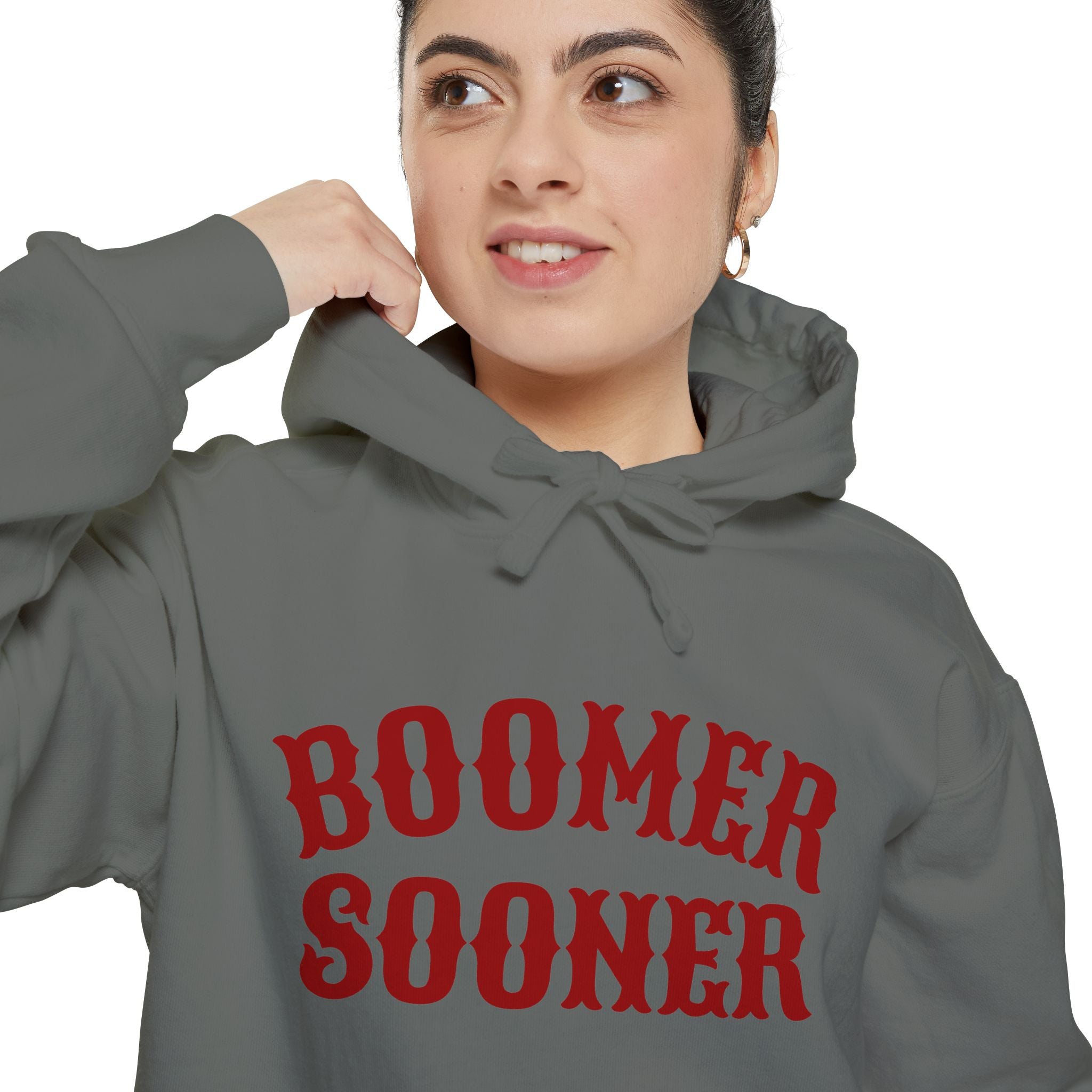 Boomer Sooner Hoodie — OU Crimson Vintage Arch Pullover