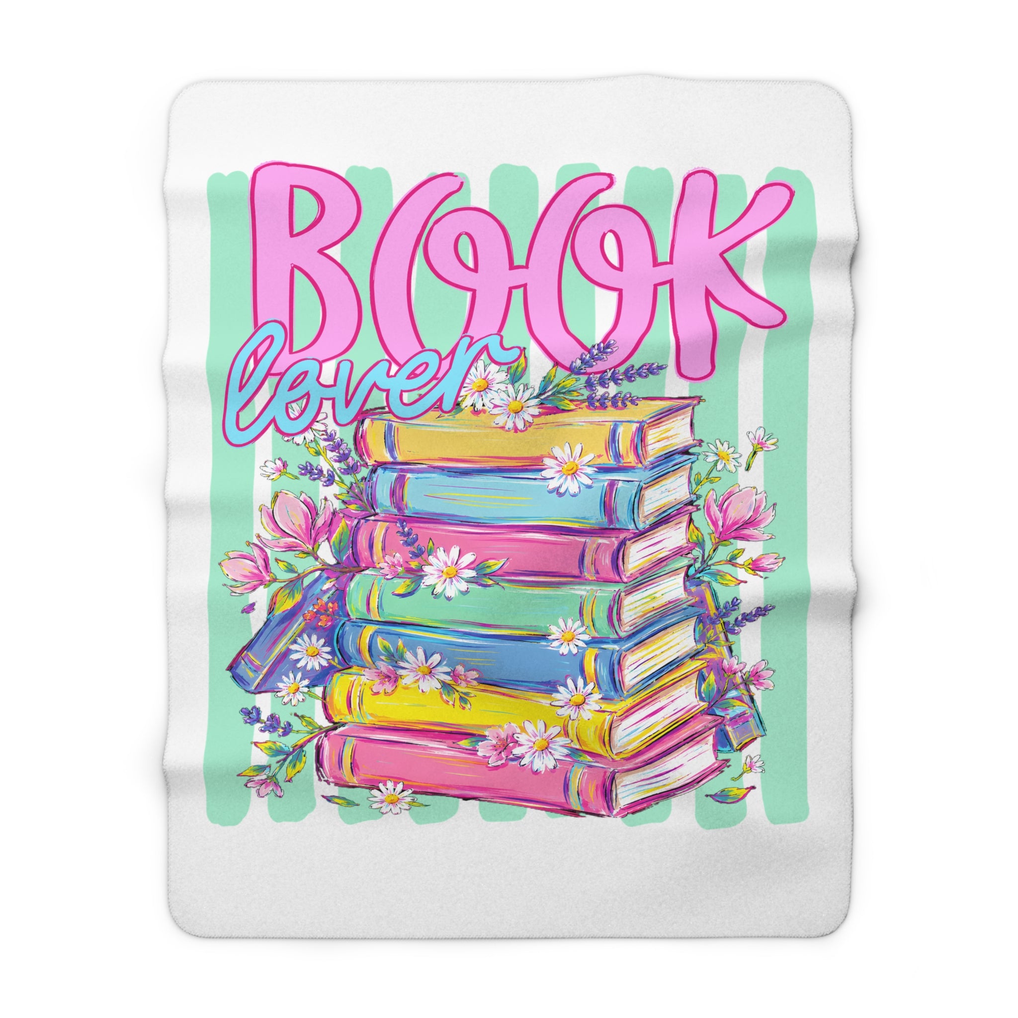 Book Lover Sherpa Blanket — Colorful Stacked Books & Floral Cozy Throw