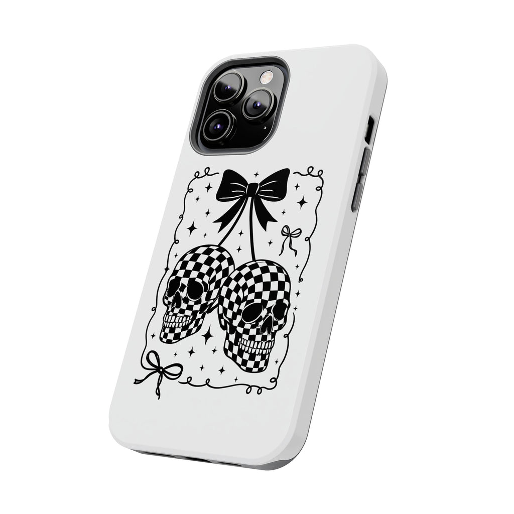 Skull Bow Phone Case - Checkerboard Gothic Tough Phone Case