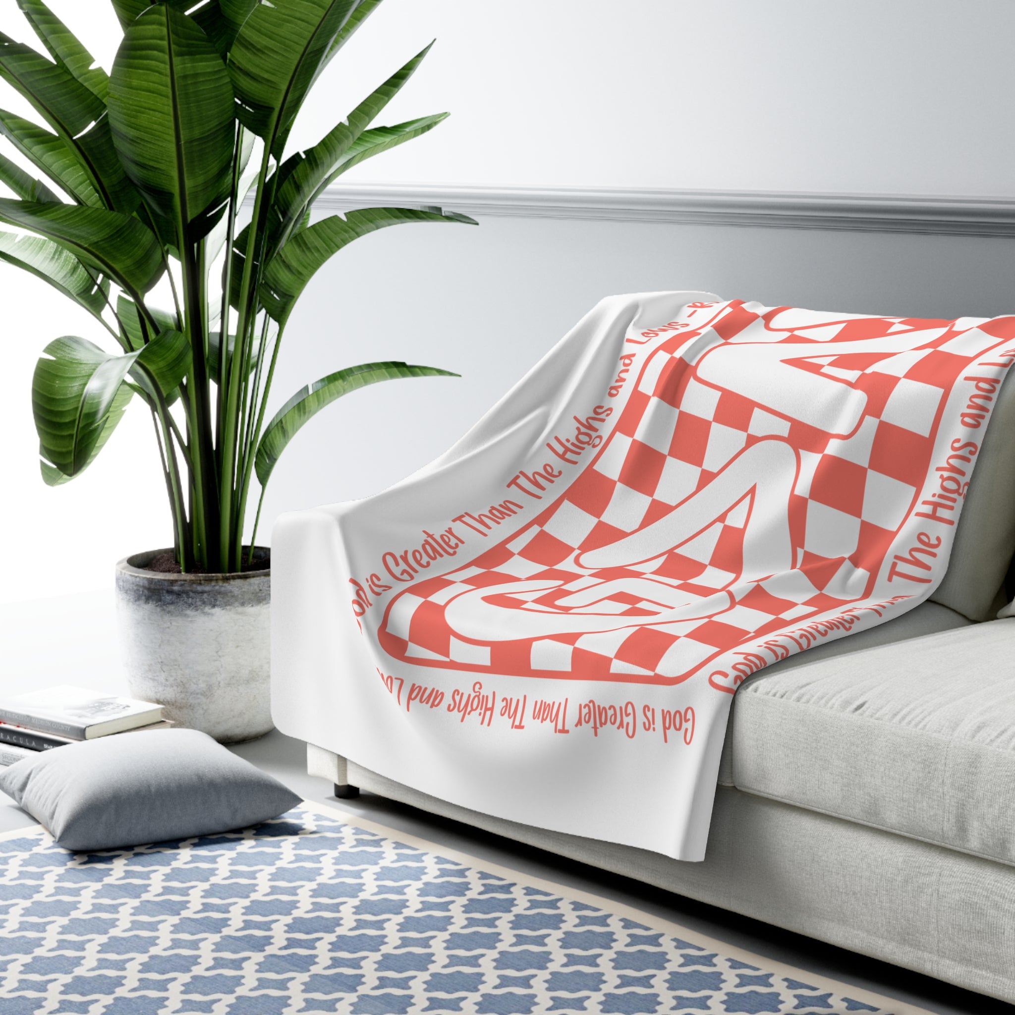 Sherpa Blanket with 'Gave' Retro Checkerboard & Romans 8:28 Scripture