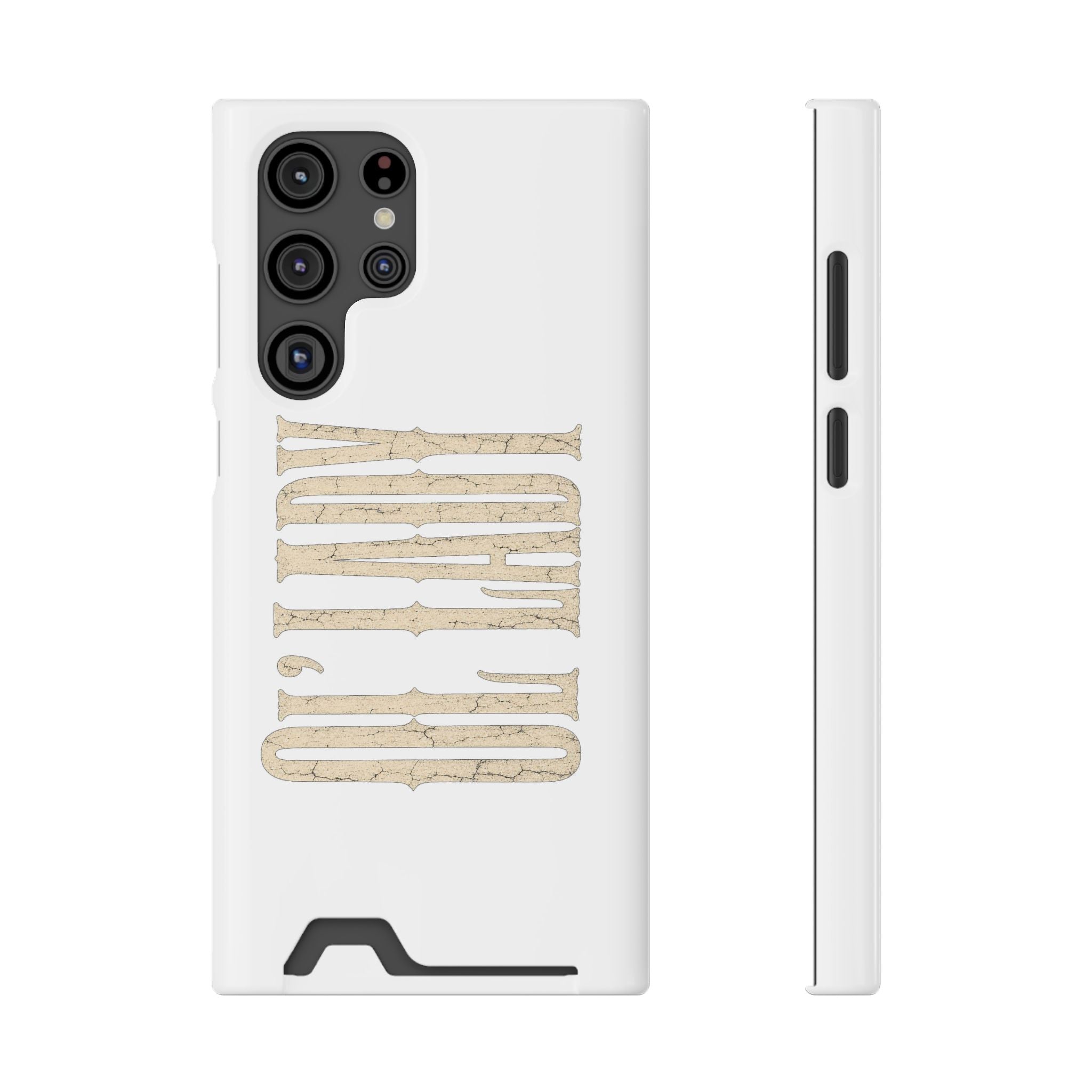 Card Holder Phone Case — Vintage Beige 'Old Soul' Typography
