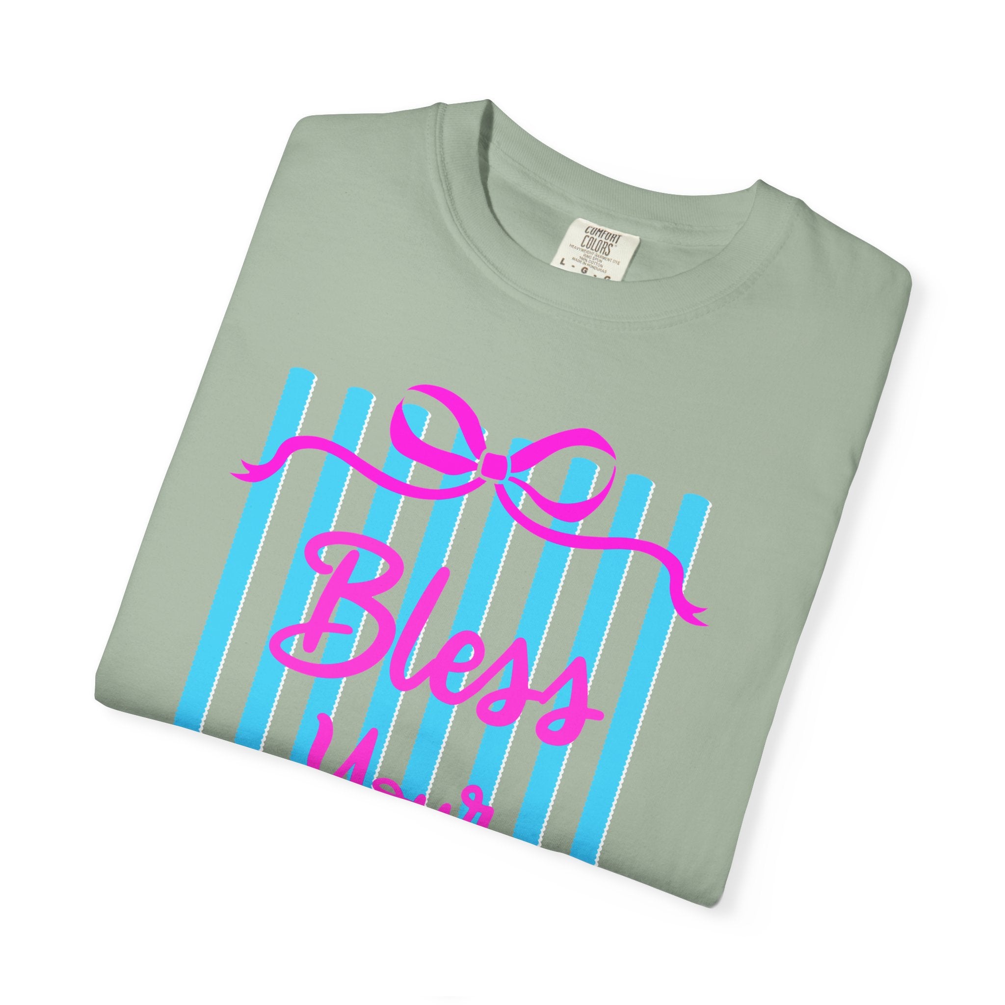Bless Your Heart T-Shirt — Southern Phrase Graphic Tee (Pink & Blue Stripes)