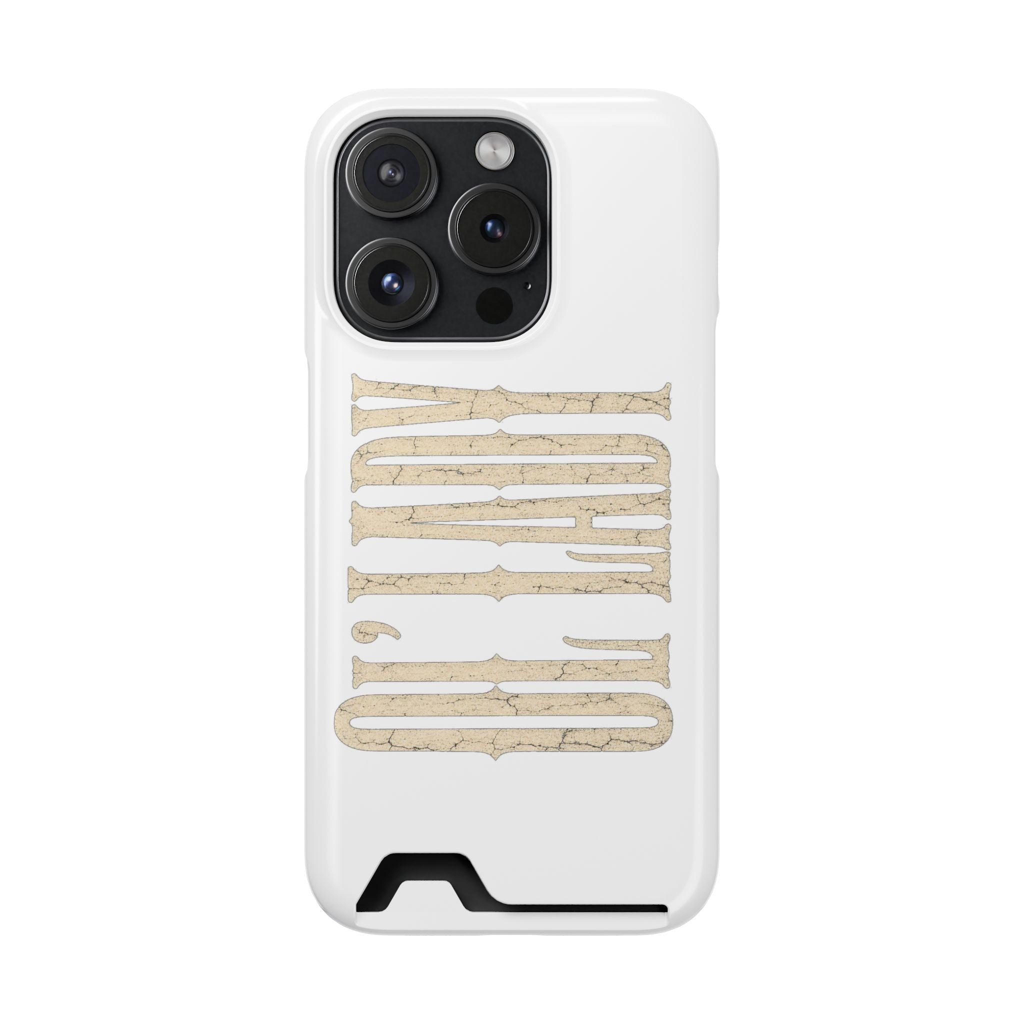 Card Holder Phone Case — Vintage Beige 'Old Soul' Typography