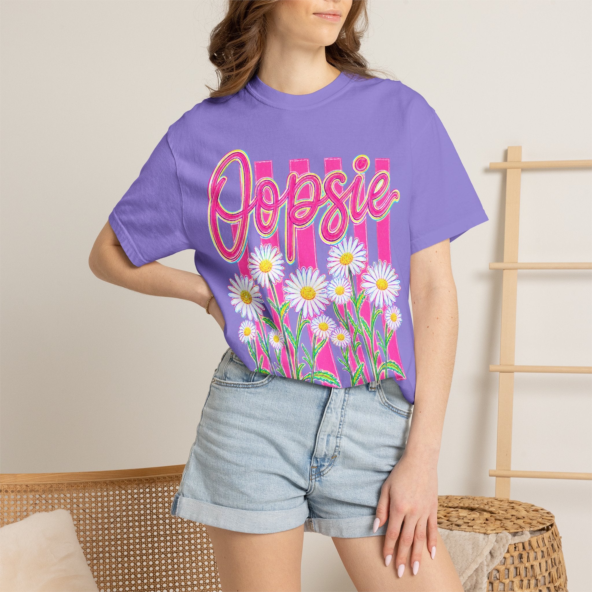 Oopsie Daisy T-Shirt — Retro Pink Stripes & Daisies Graphic Tee