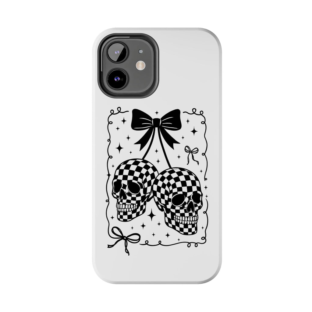 Skull Bow Phone Case - Checkerboard Gothic Tough Phone Case