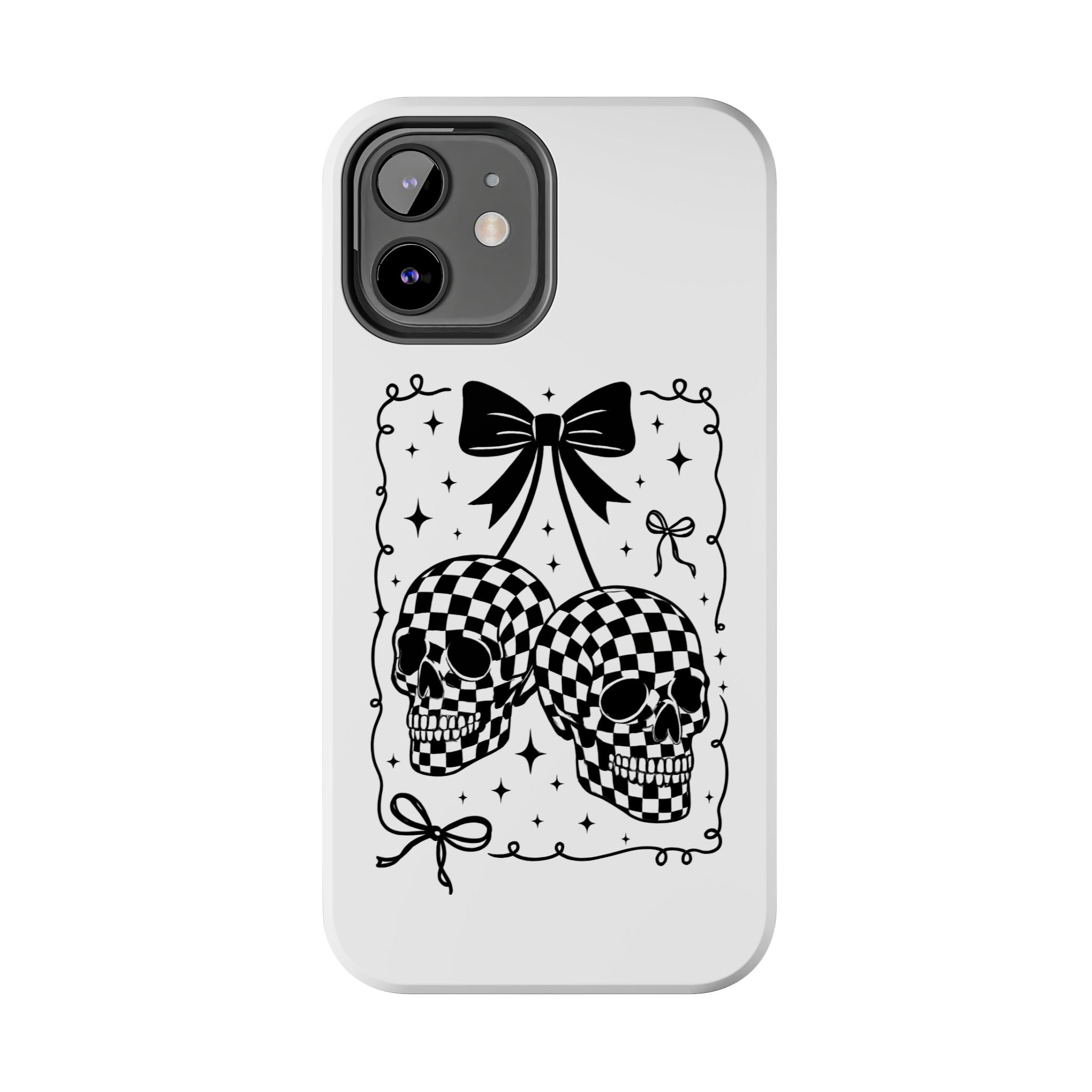 Skull Bow Phone Case - Checkerboard Gothic Tough Phone Case