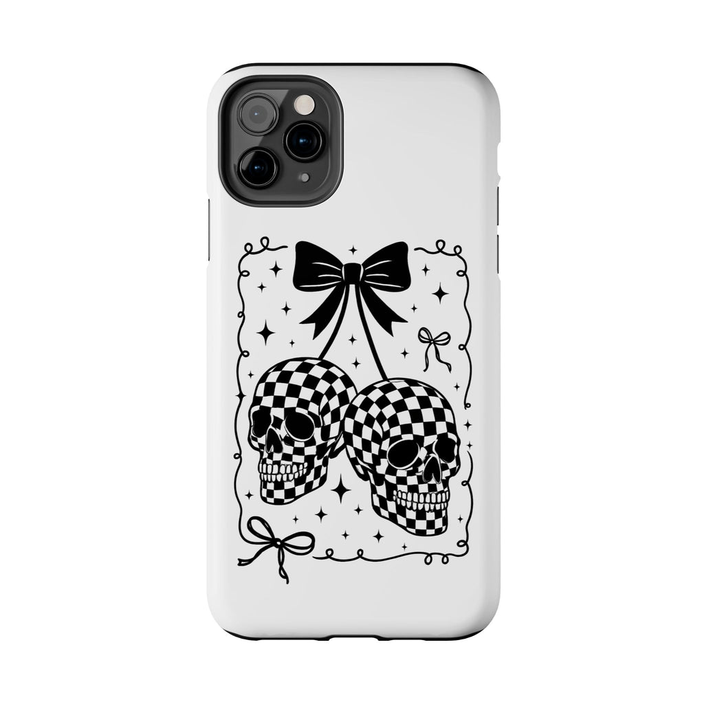 Skull Bow Phone Case - Checkerboard Gothic Tough Phone Case