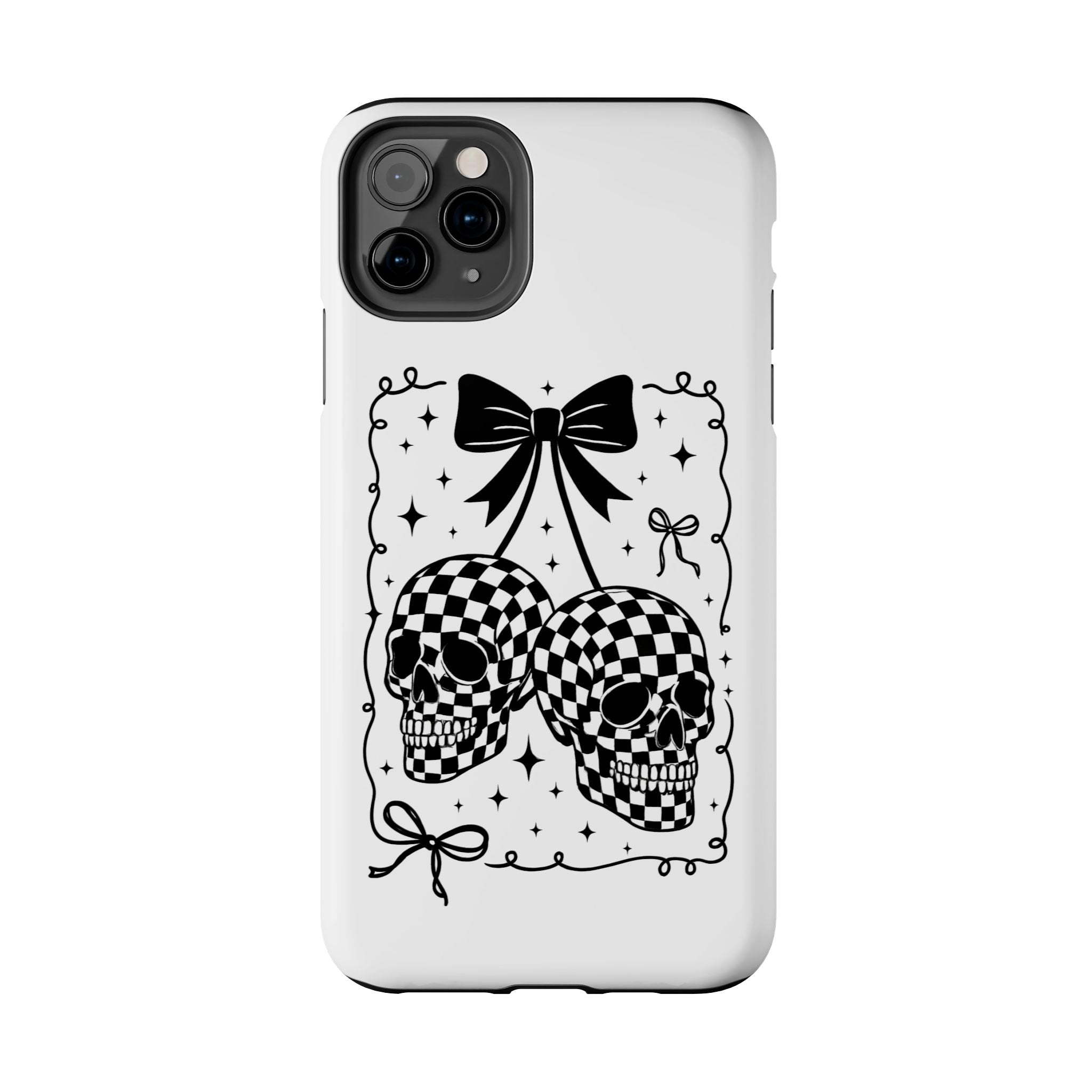 Skull Bow Phone Case - Checkerboard Gothic Tough Phone Case