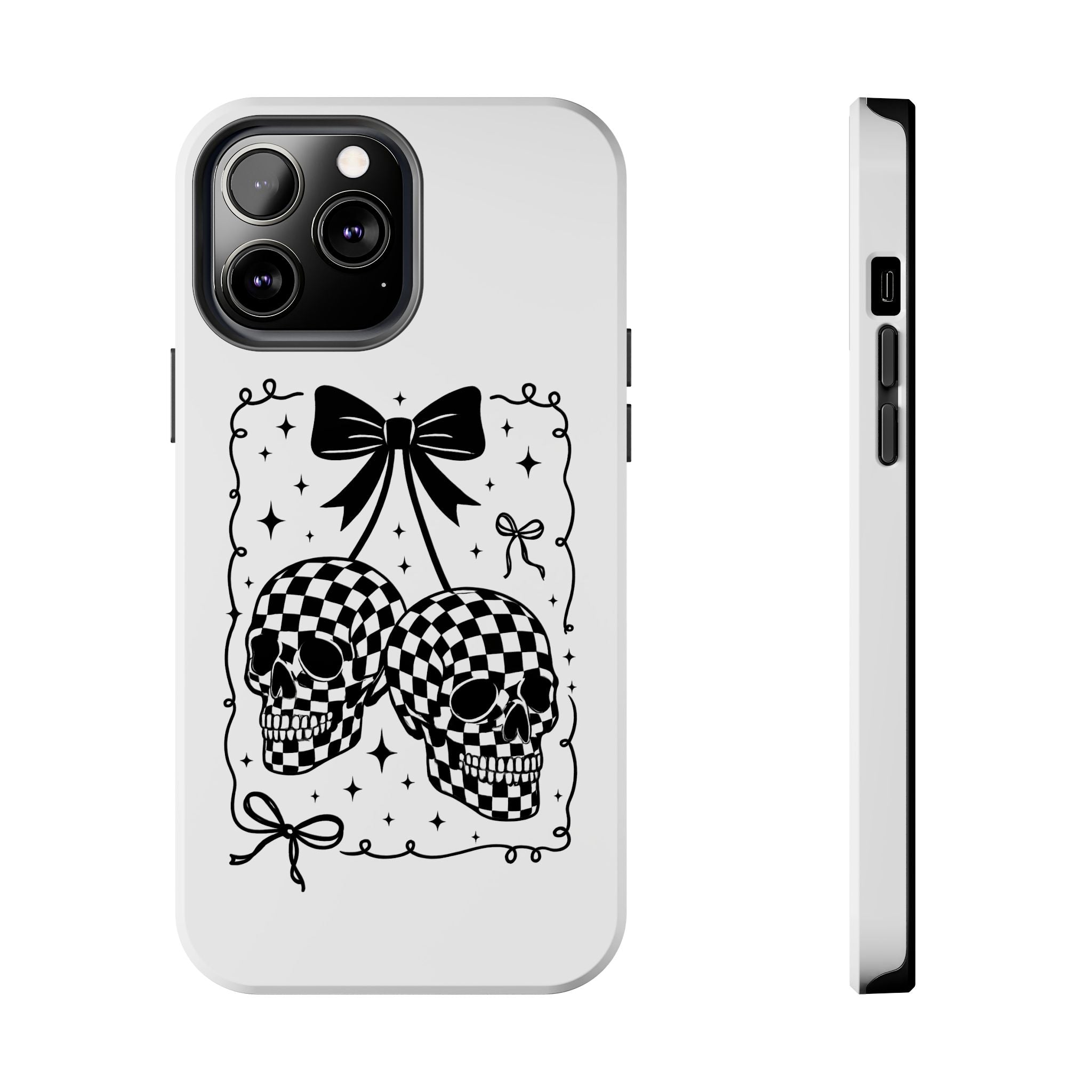Skull Bow Phone Case - Checkerboard Gothic Tough Phone Case