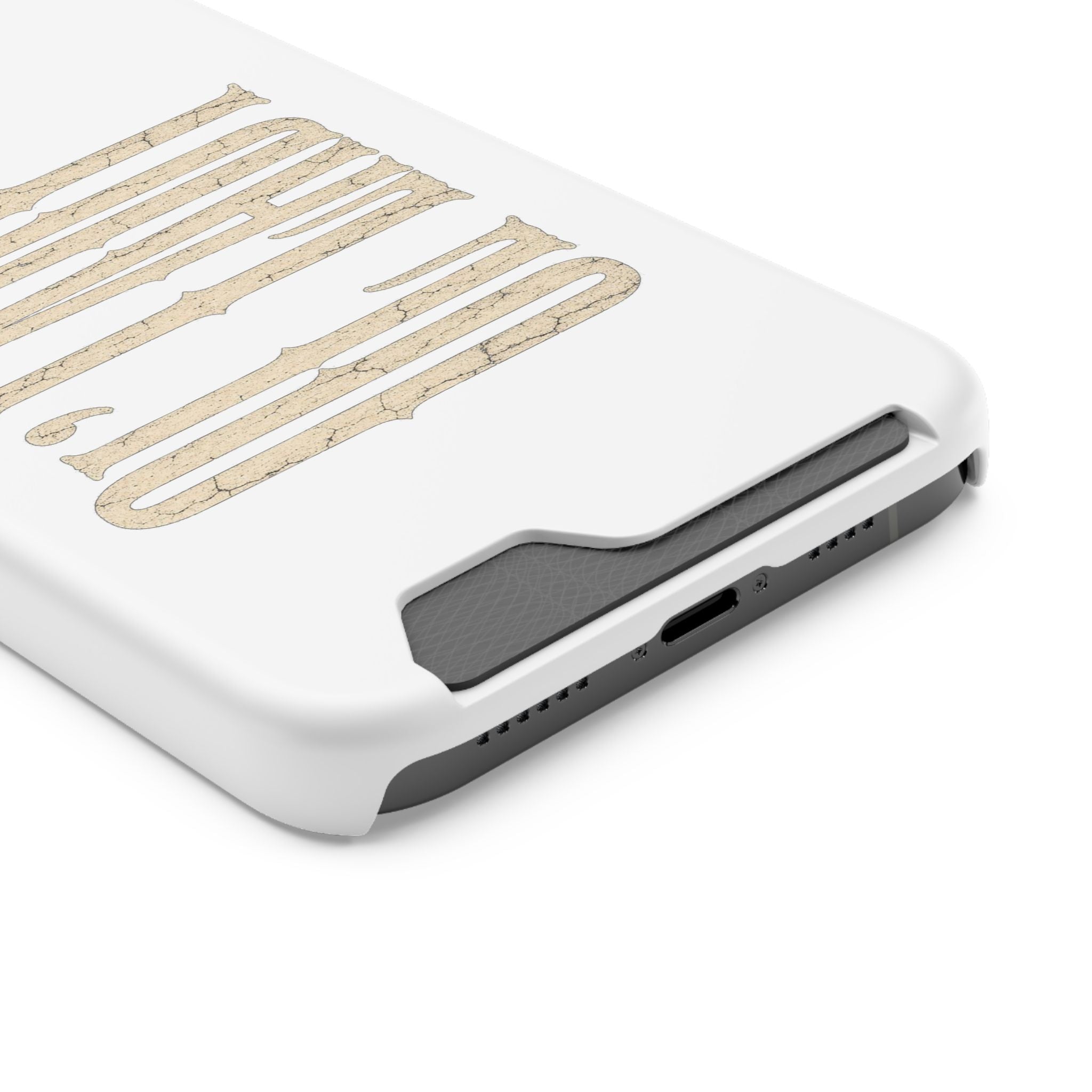 Card Holder Phone Case — Vintage Beige 'Old Soul' Typography