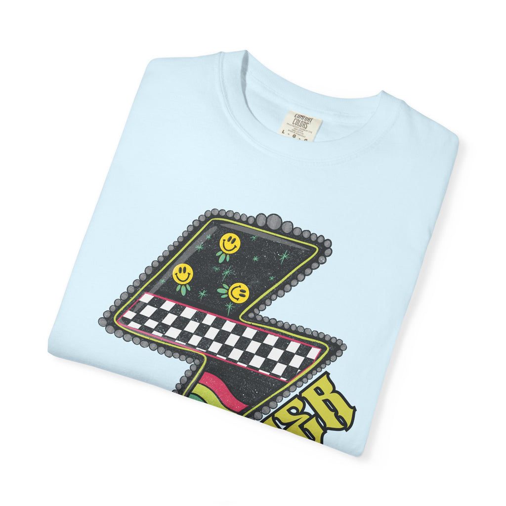 Lightning Bolt Graphic T‑Shirt — Retro Checker & 'Mother' Streetwear Tee