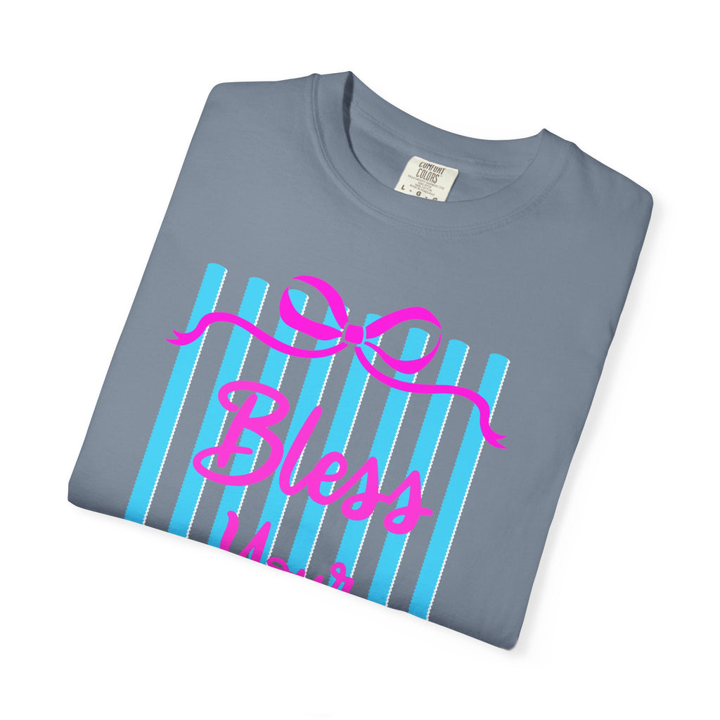 Bless Your Heart T-Shirt — Southern Phrase Graphic Tee (Pink & Blue Stripes)