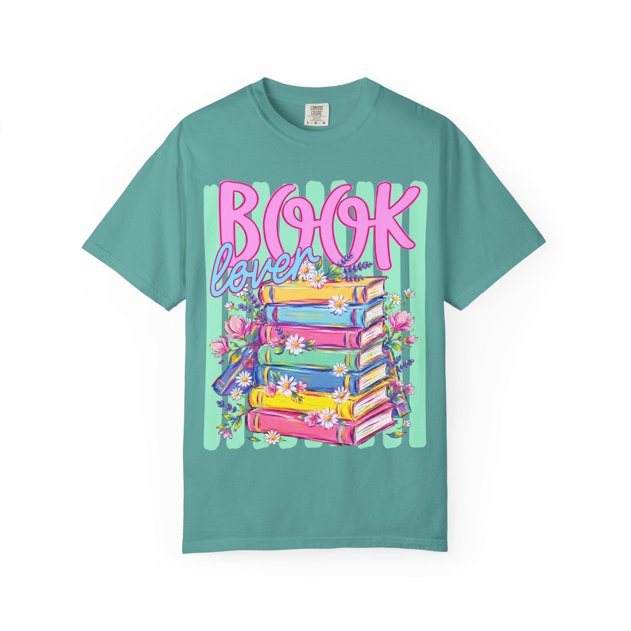 Book Lover T-Shirt — Colorful Stack of Books Graphic Tee