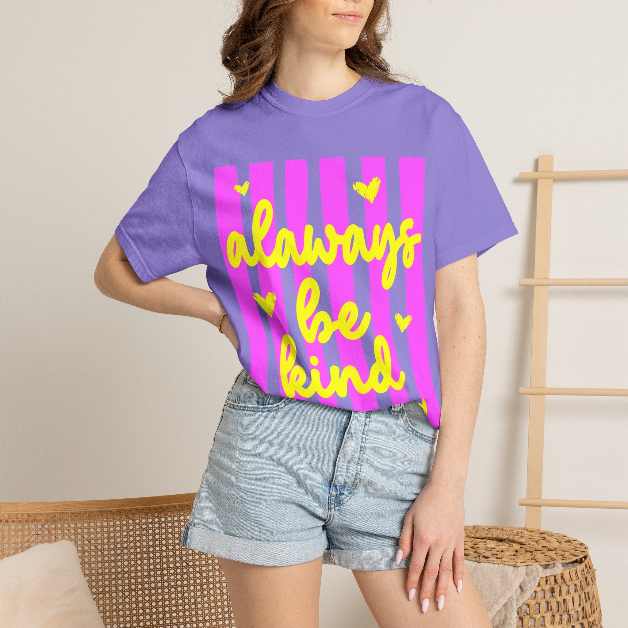 Always Be Kind T-Shirt — Pink Stripe Positive Message Tee