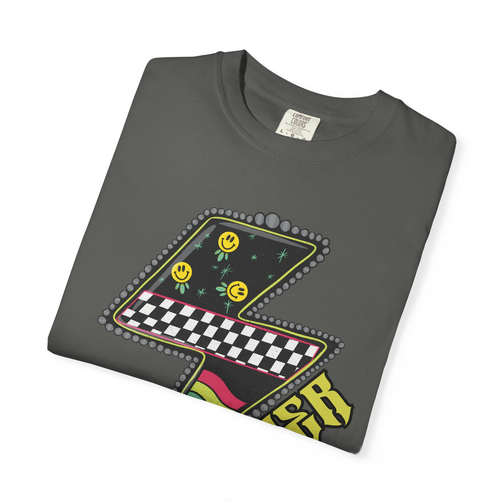 Lightning Bolt Graphic T‑Shirt — Retro Checker & 'Mother' Streetwear Tee