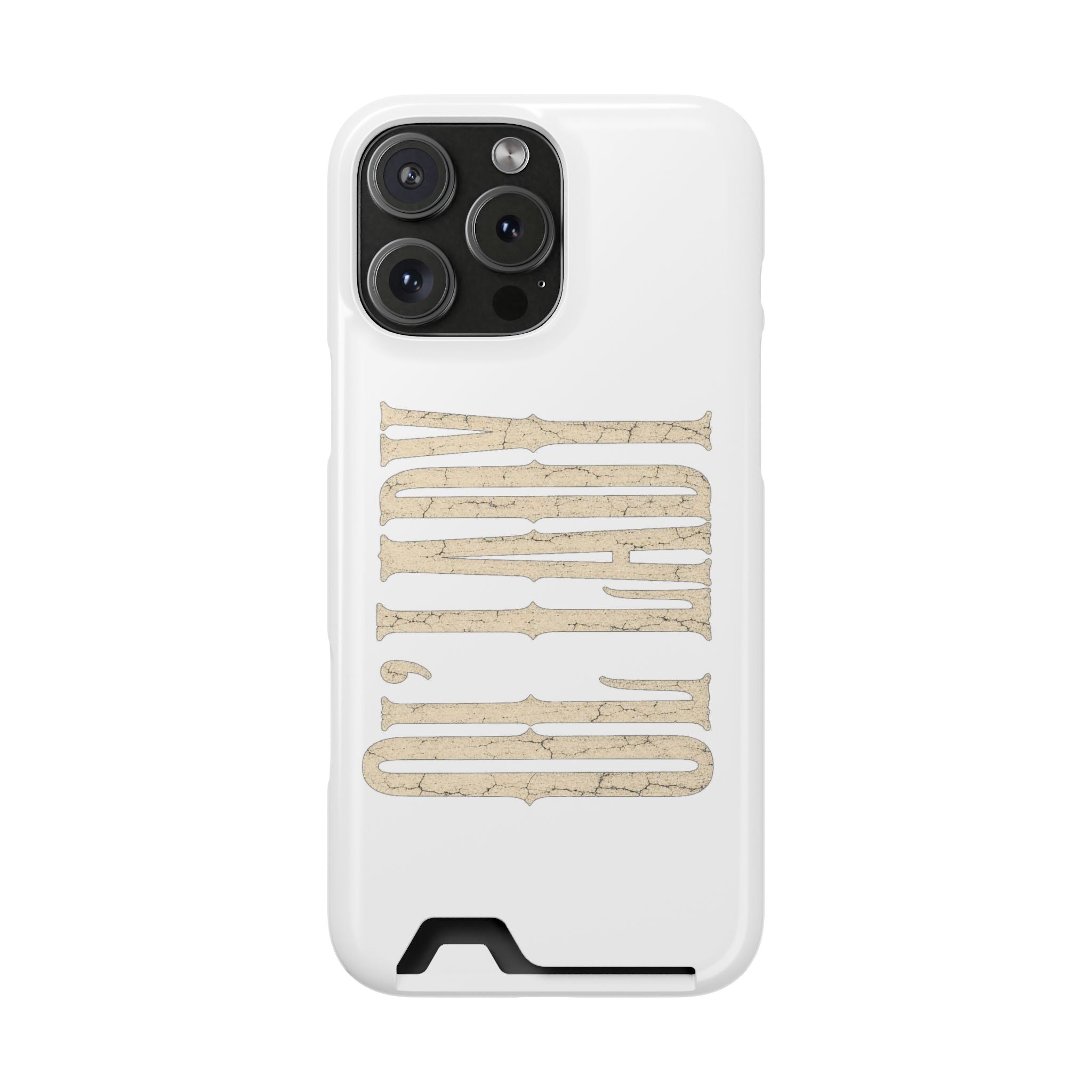Card Holder Phone Case — Vintage Beige 'Old Soul' Typography