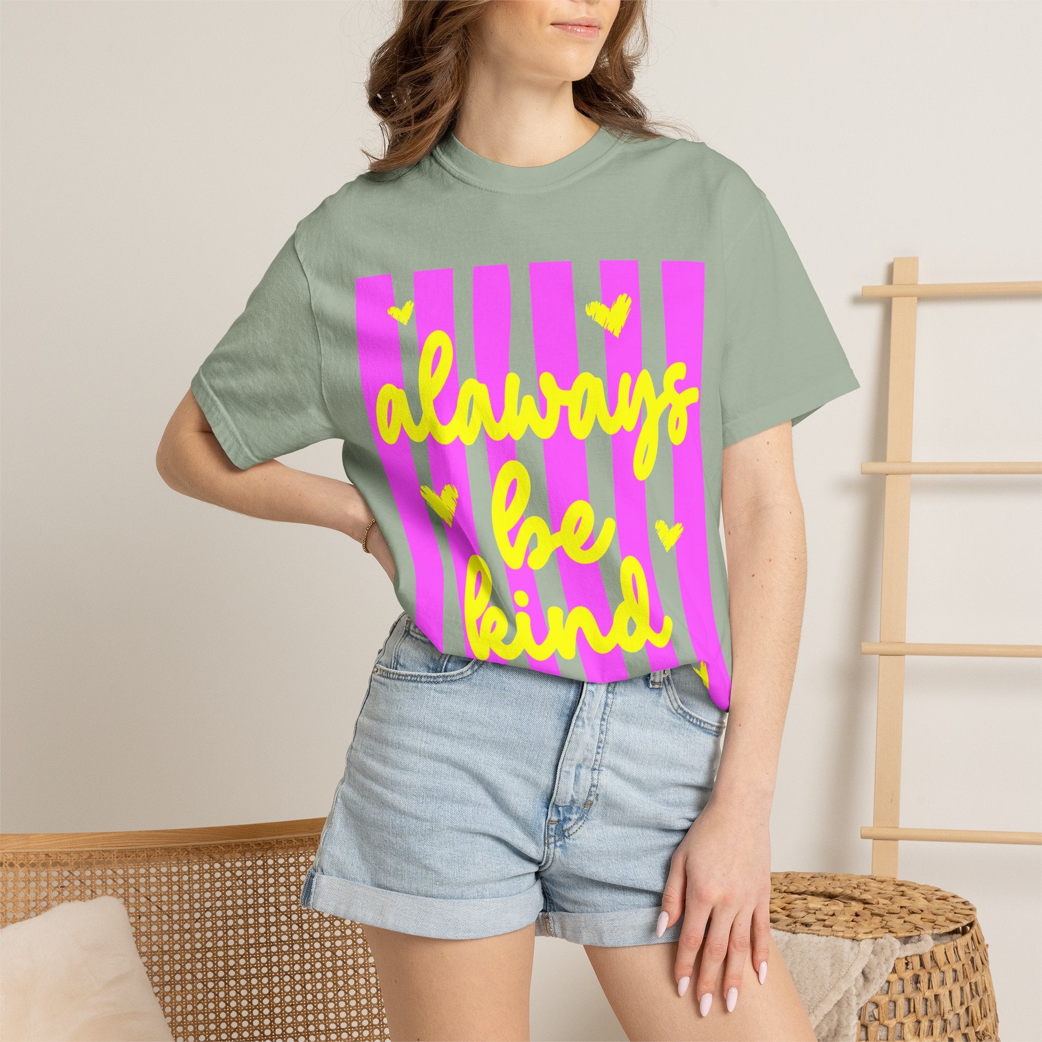 Always Be Kind T-Shirt — Pink Stripe Positive Message Tee
