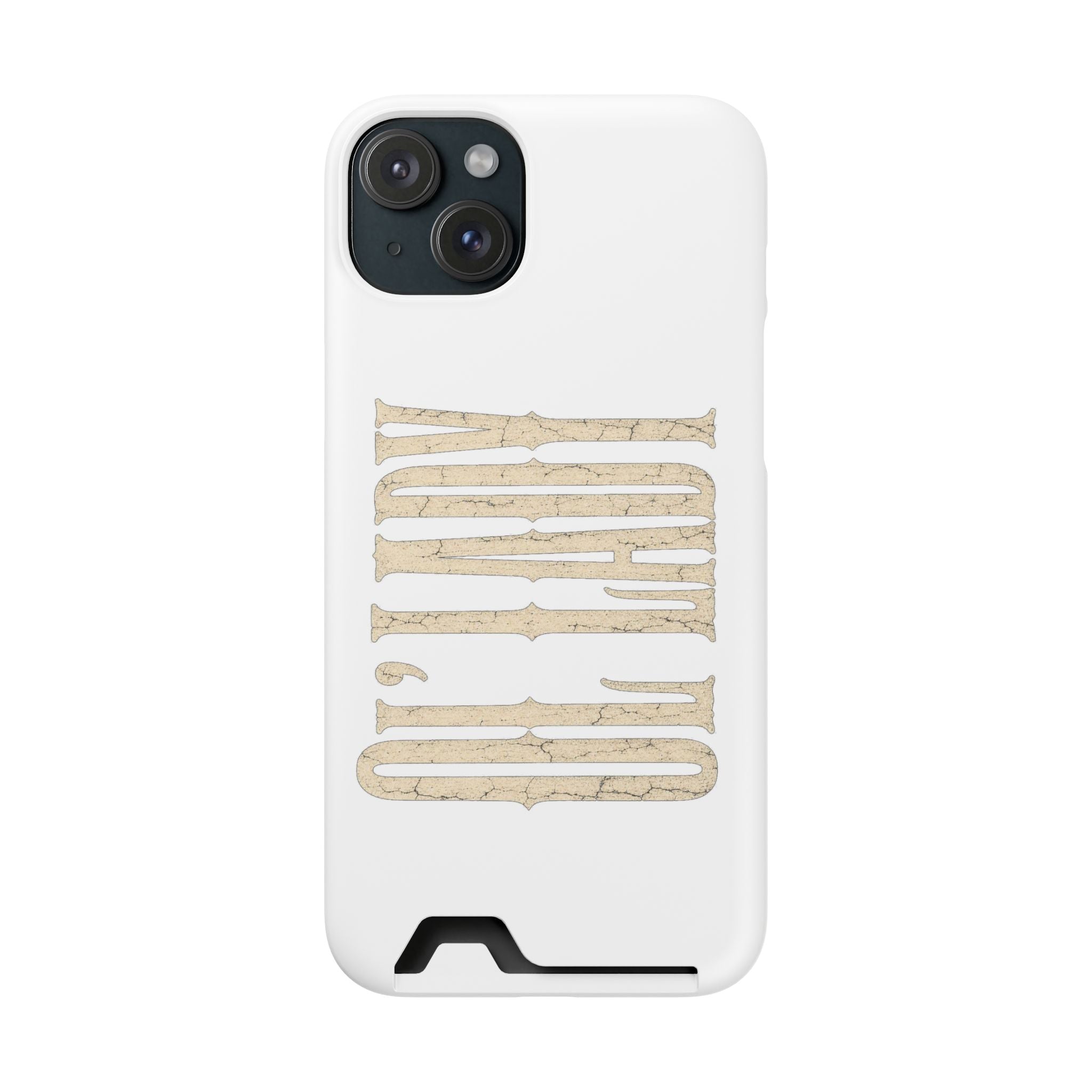 Card Holder Phone Case — Vintage Beige 'Old Soul' Typography