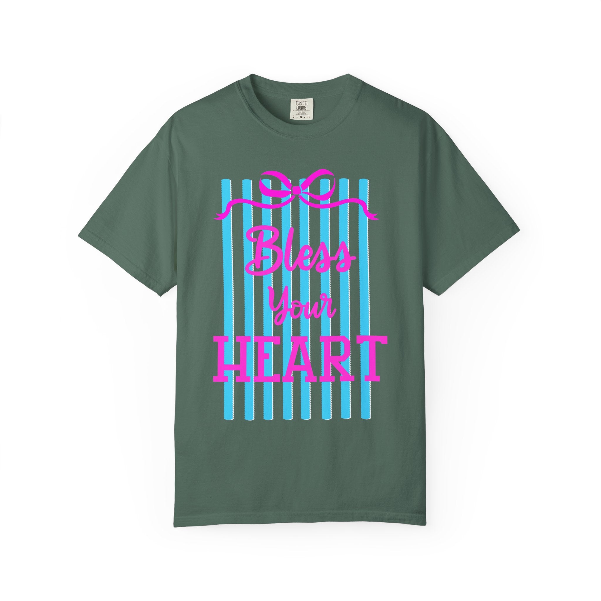 Bless Your Heart T-Shirt — Southern Phrase Graphic Tee (Pink & Blue Stripes)