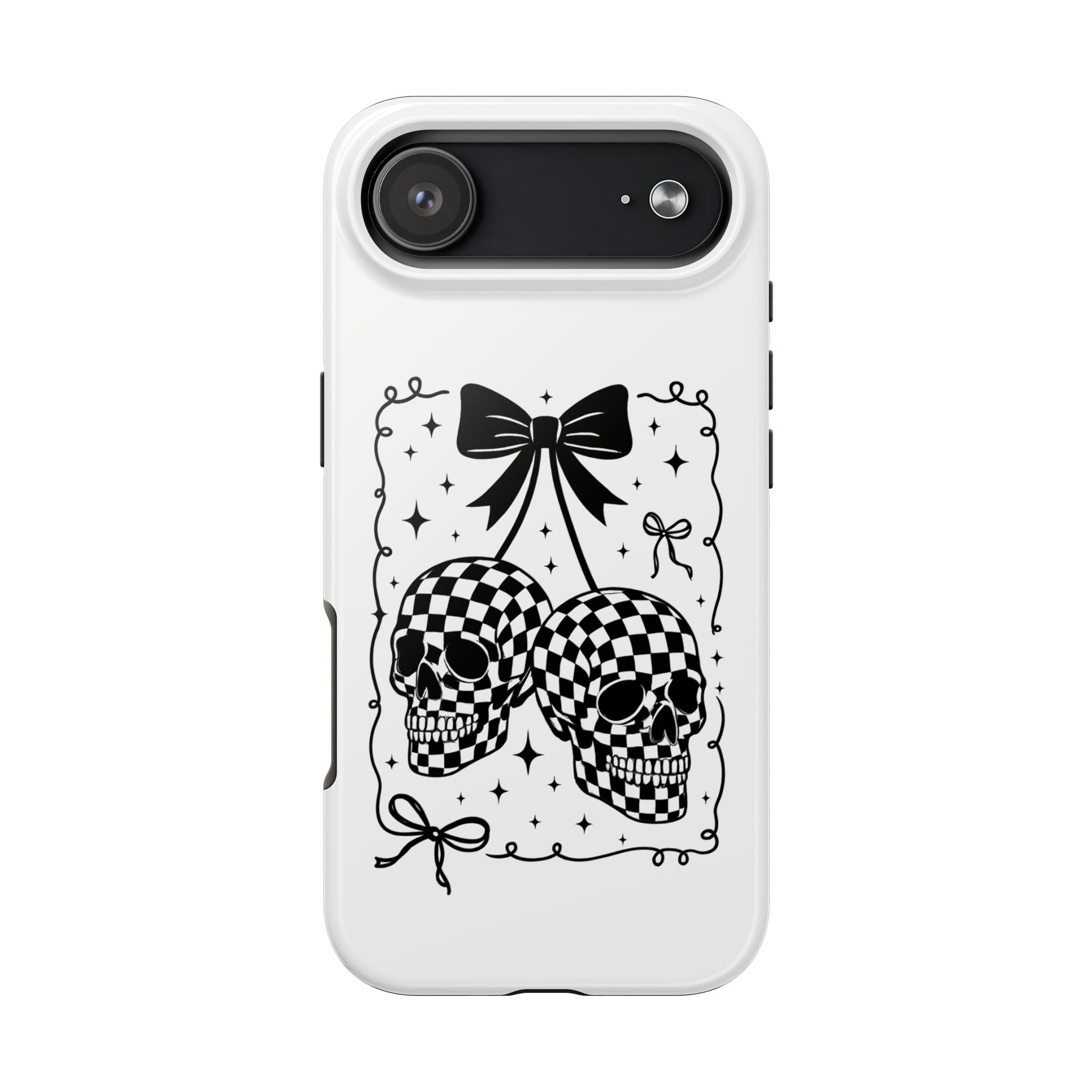 Skull Bow Phone Case - Checkerboard Gothic Tough Phone Case