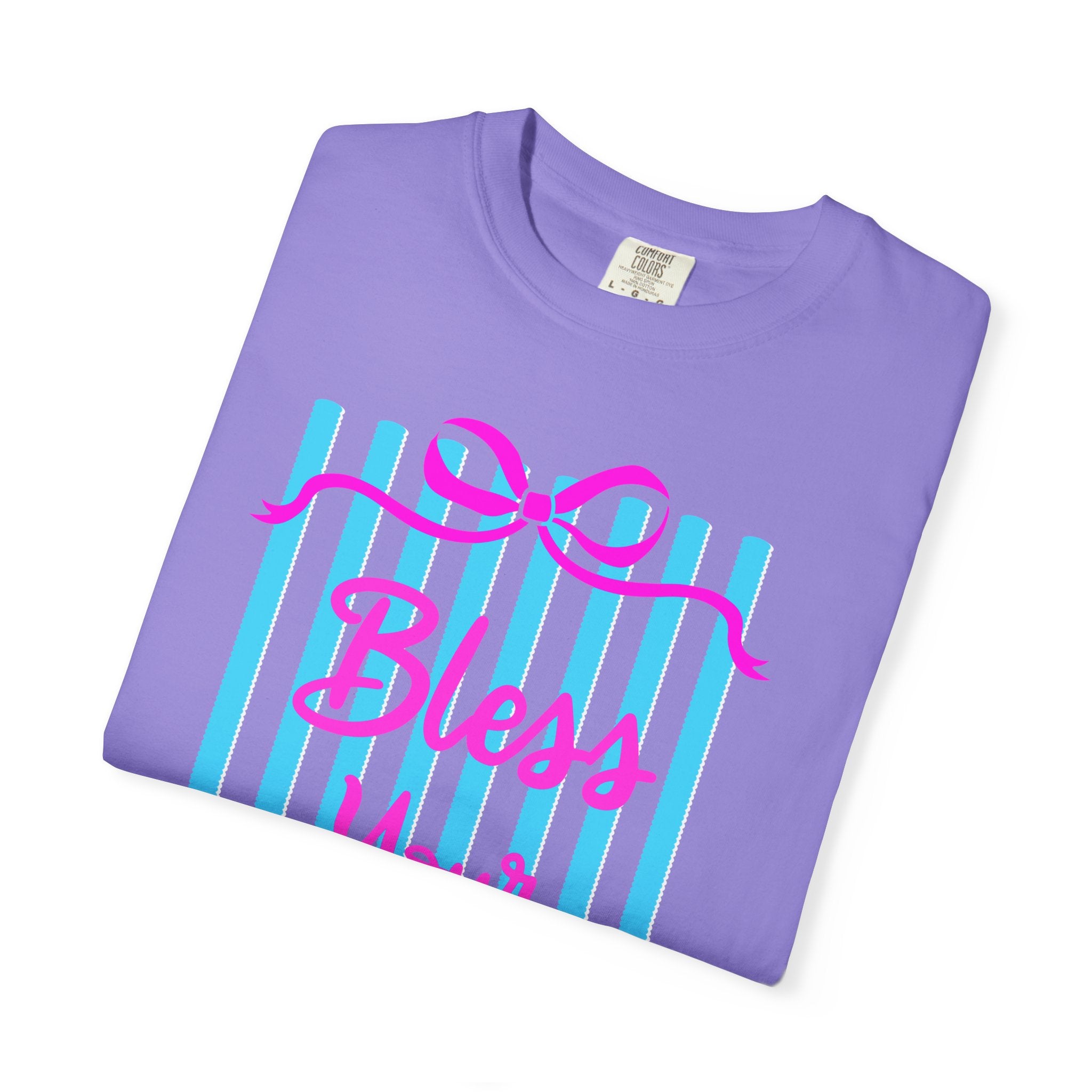 Bless Your Heart T-Shirt — Southern Phrase Graphic Tee (Pink & Blue Stripes)