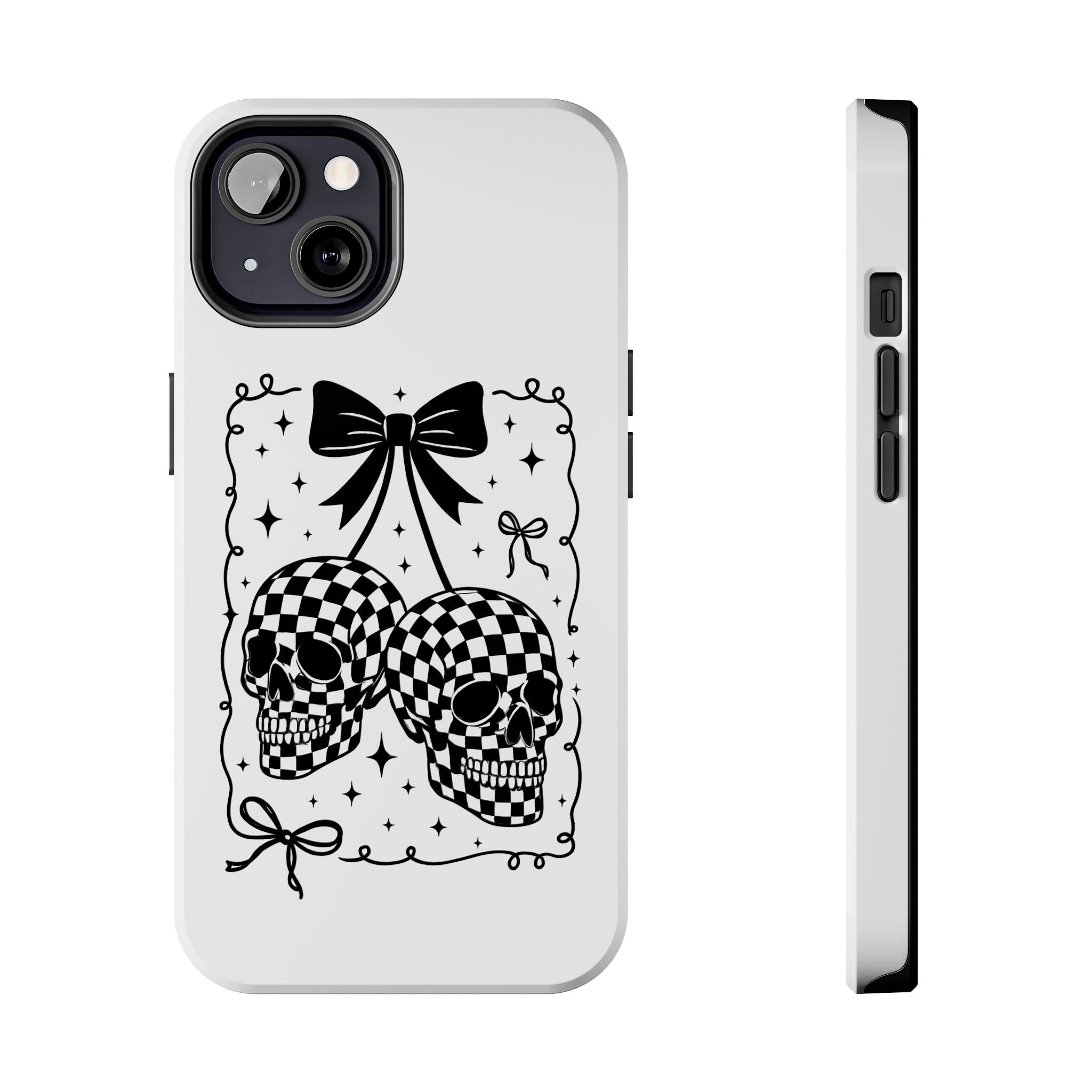 Skull Bow Phone Case - Checkerboard Gothic Tough Phone Case