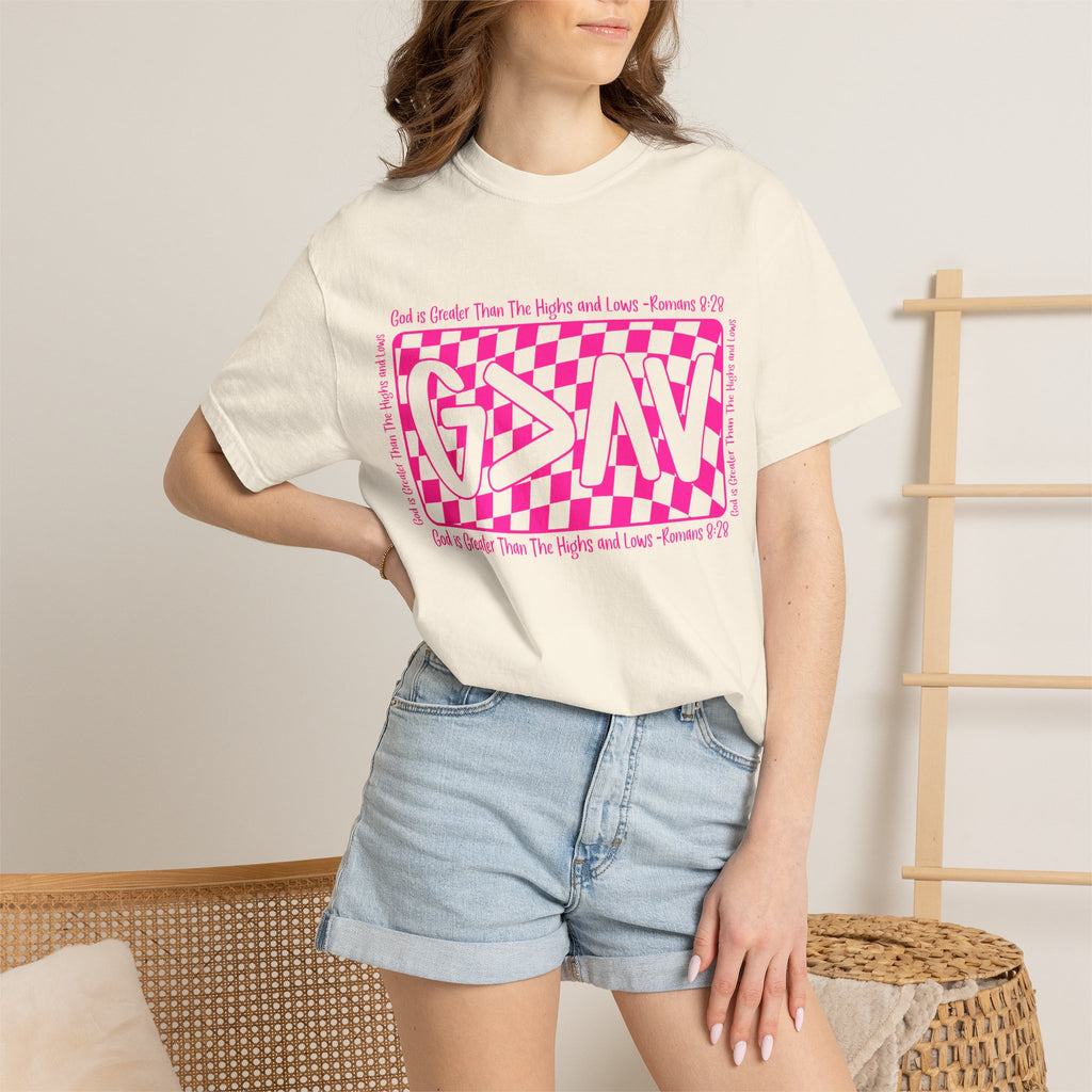 Good & Greater Checker Logo T-Shirt — Pink Graphic Tee